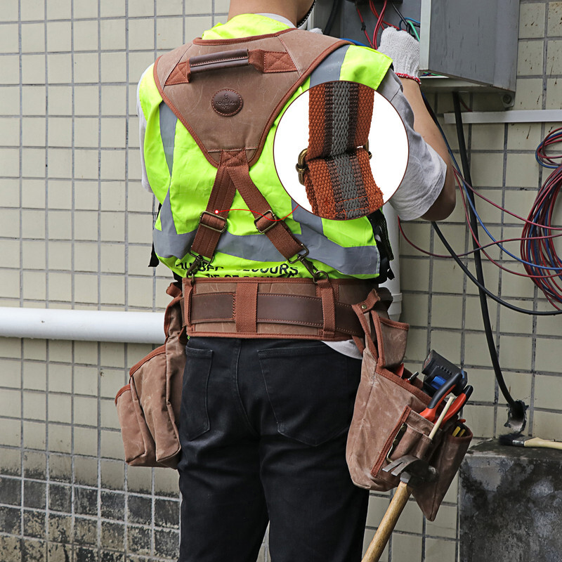 TOURBON Electrician Suspenders Carpenter Canvas Framer Tool Carry Rig Belt Bag