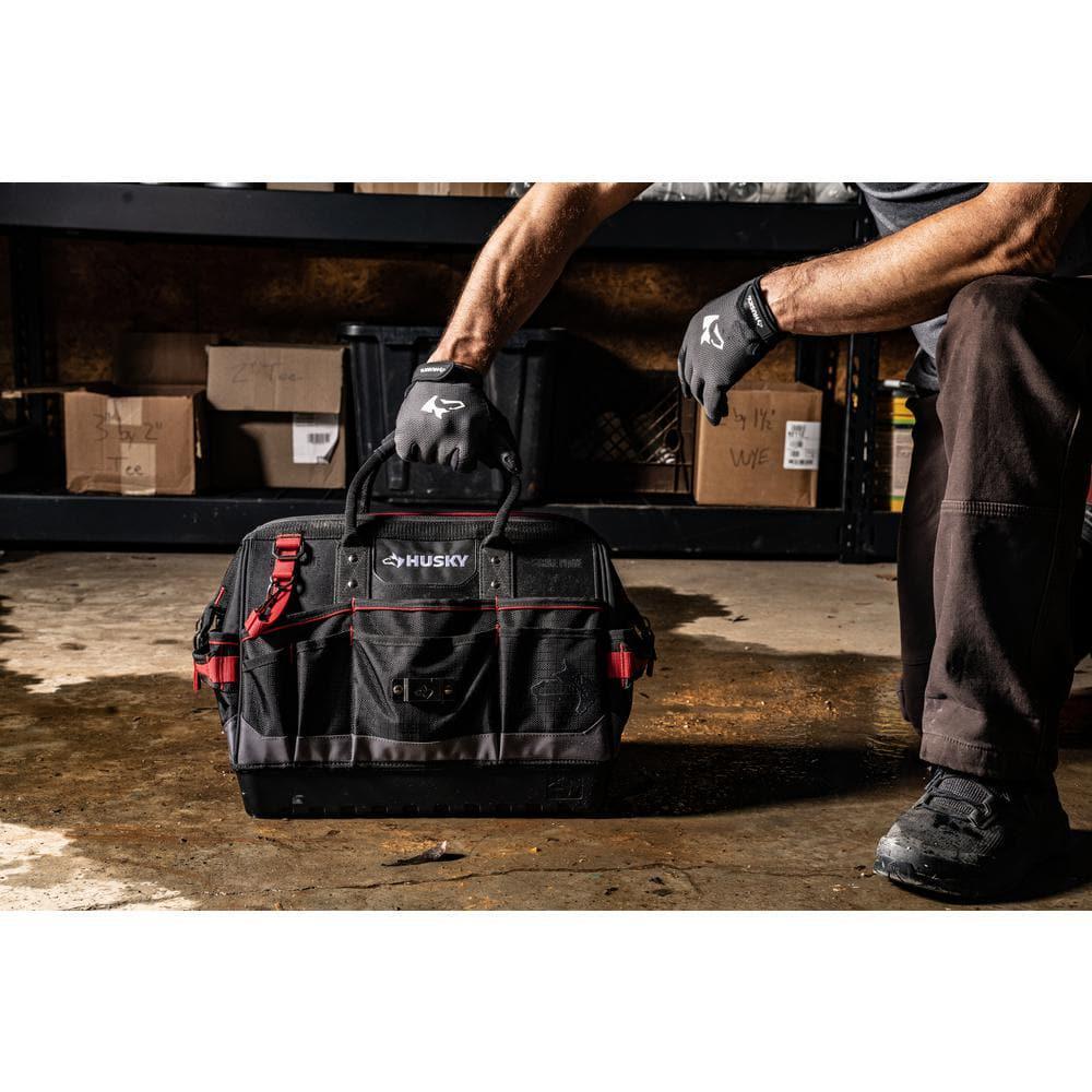 Husky 16in Heavy-Duty Pro Tool Bag 1680D Polyester 28 Pocket Lockable Shoulder