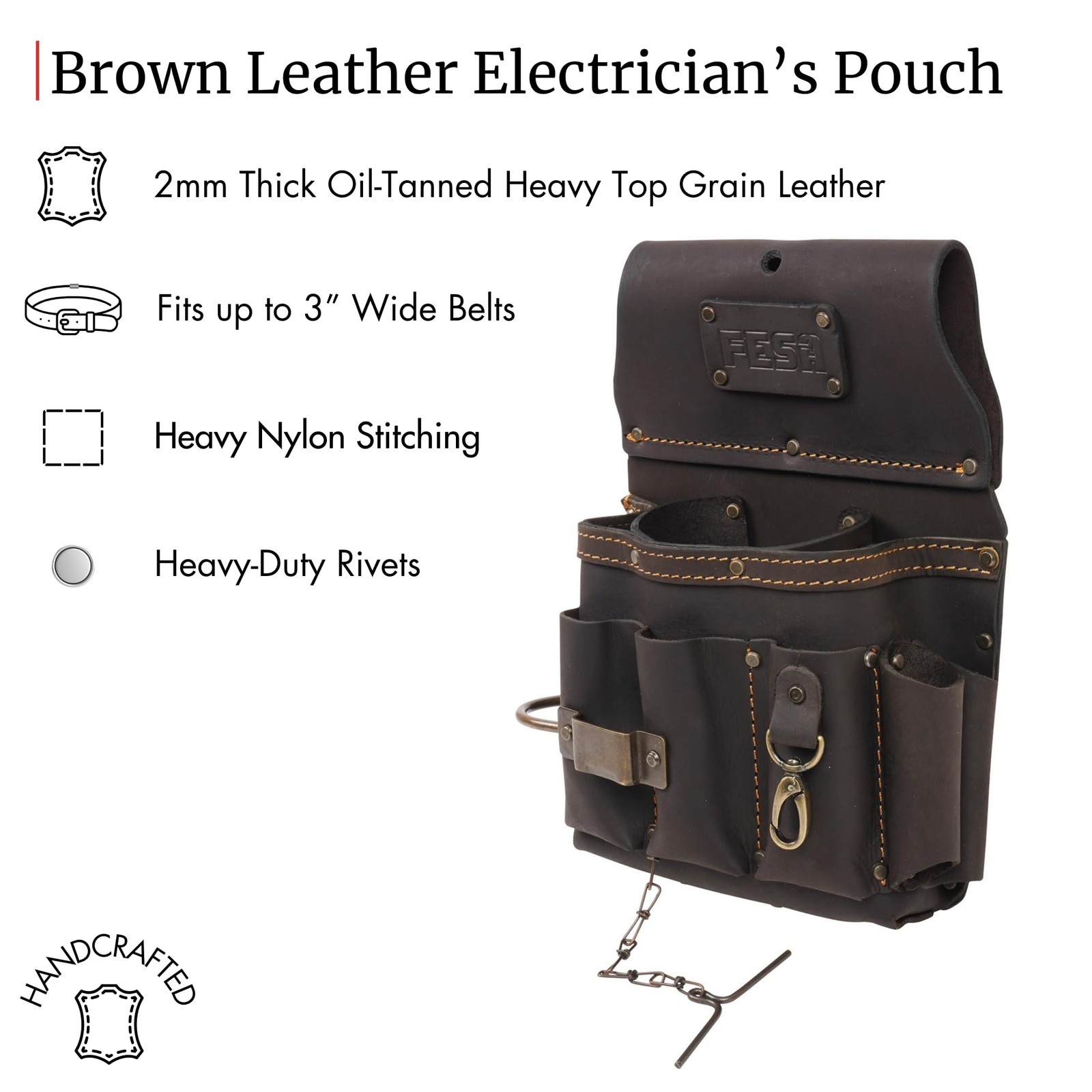 Leather Electrician Tool Pouch – 13-in-1 Top Grain Leather Electrician Pouch …