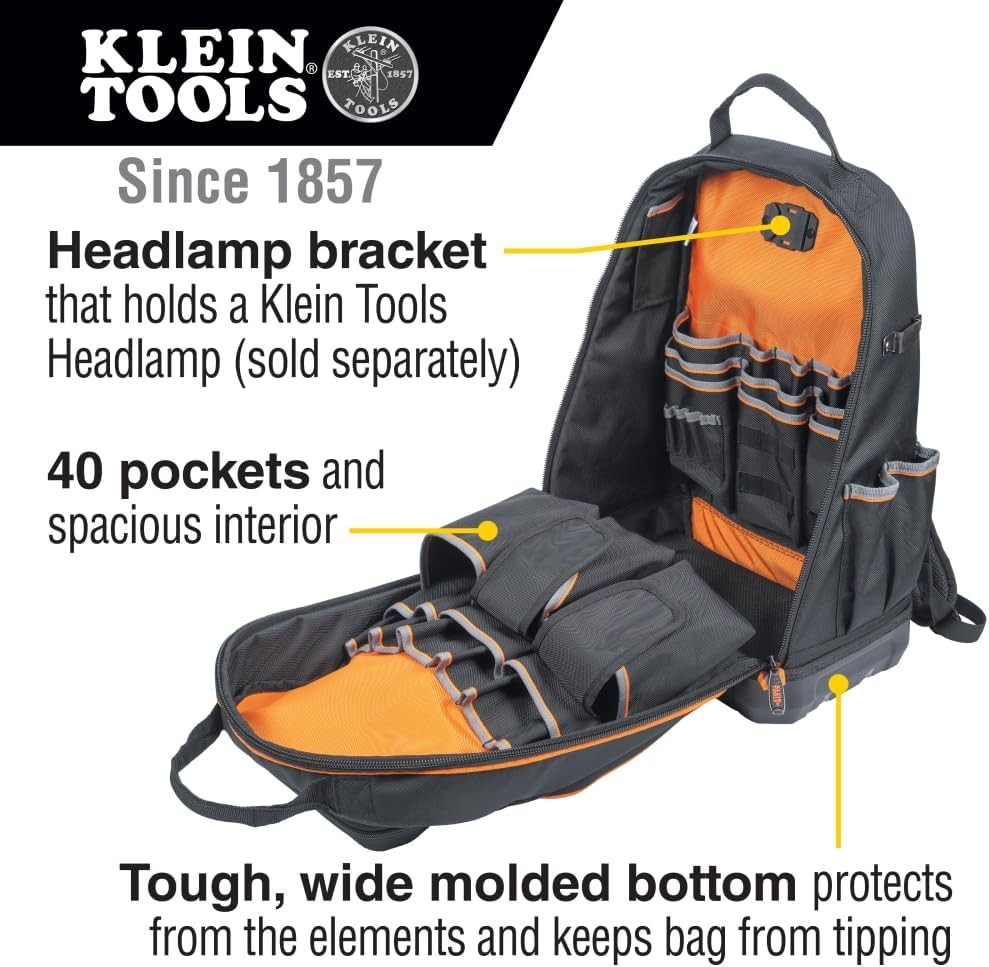 Spacious Tools and Gear Electrician Backpack with Molded Base and LED Support
