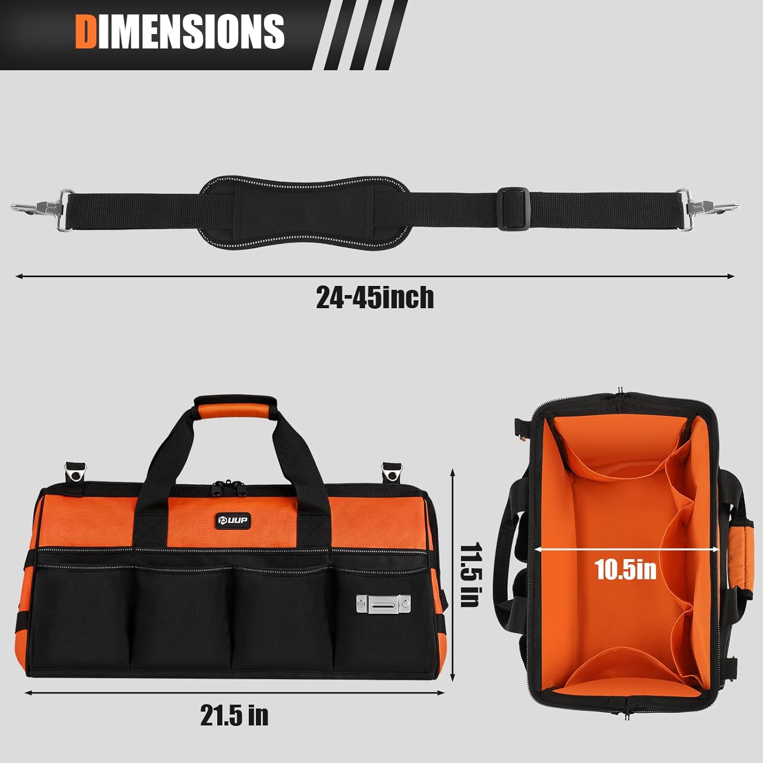 20″ Heavy Duty Tool Bag w/ 16 Pockets Zippered Tool Organizer Storage