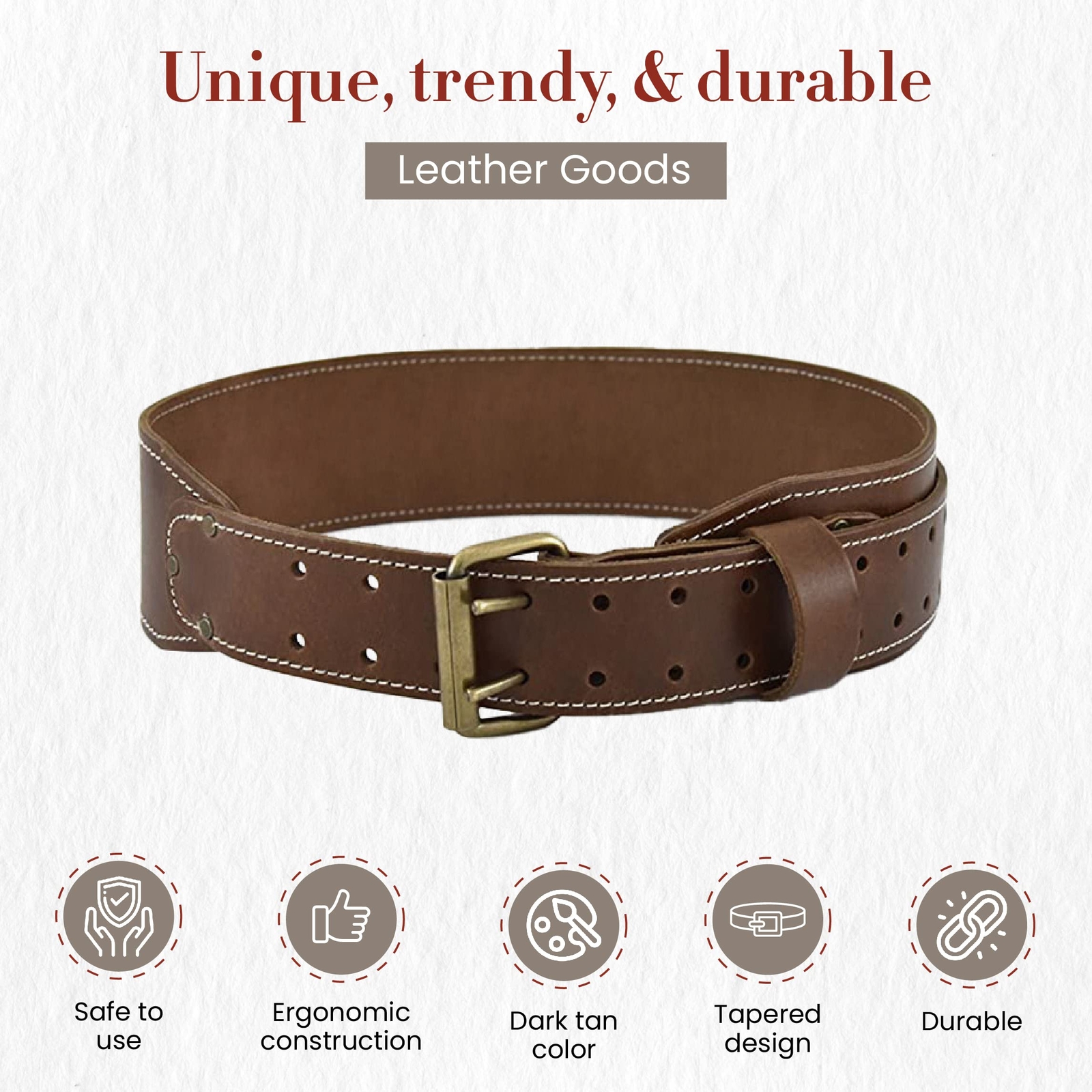 3″ Wide Tapered Fullgrain Leather Work Belt Durable And Rugged Belt Dark Tan 98