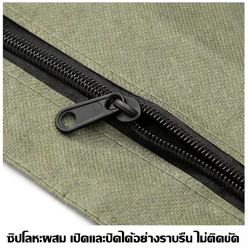 Portable Tool Roll Bag Oxford Multi Pocket Organizer Zipper Black Green