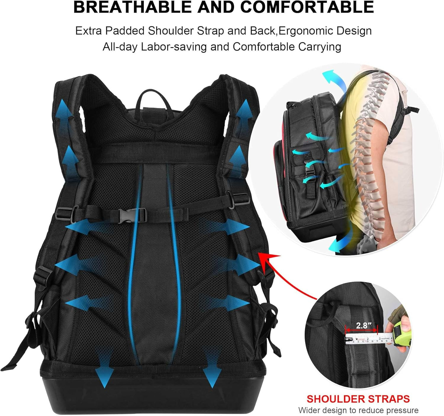 Heavy-Duty Tool Backpack with Molded Waterproof Base, 1680D Tool Bag with Laptop