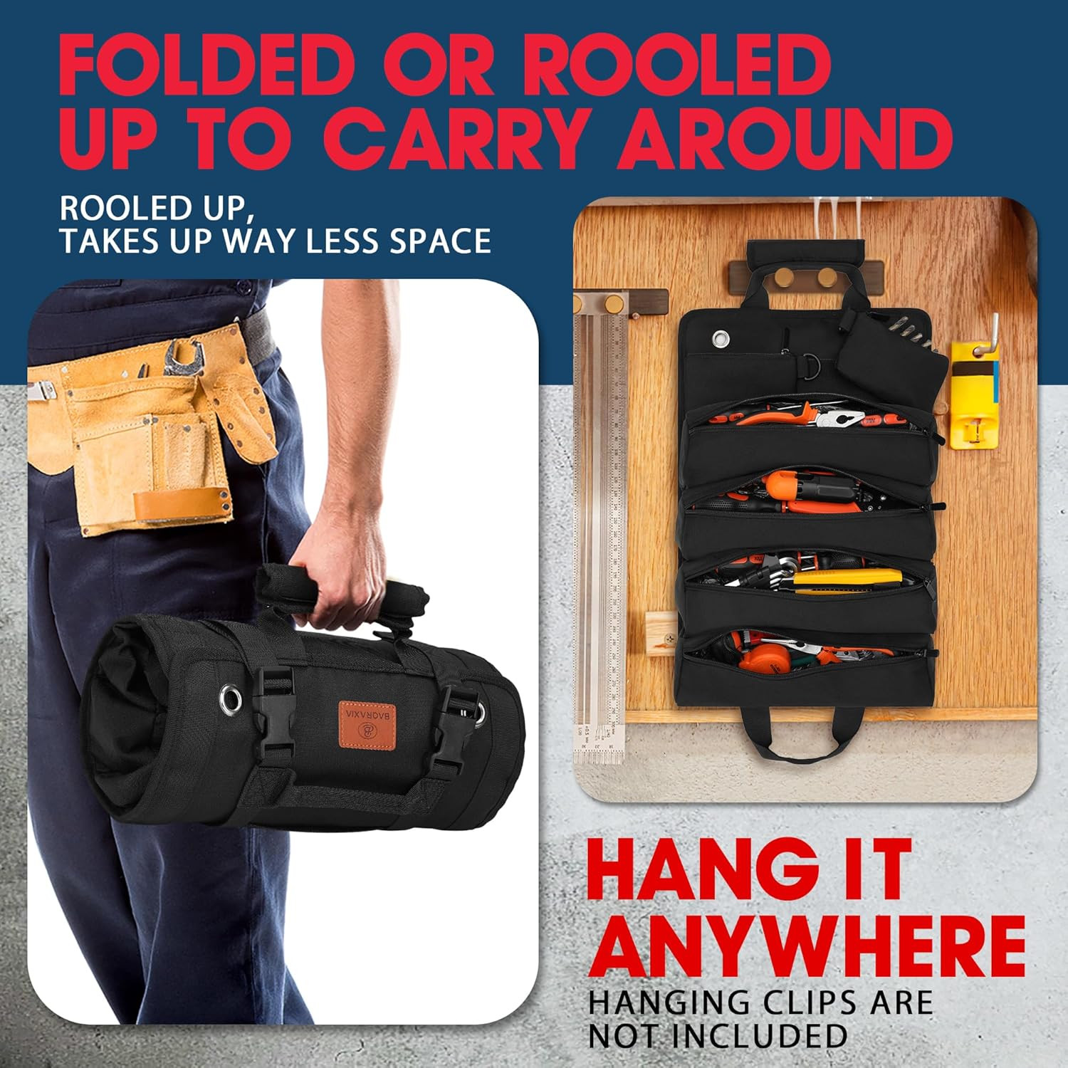 Roll Up Tool Bag Organizer – Durable Oxford Fabric, 6 Pockets, Compact/Portable