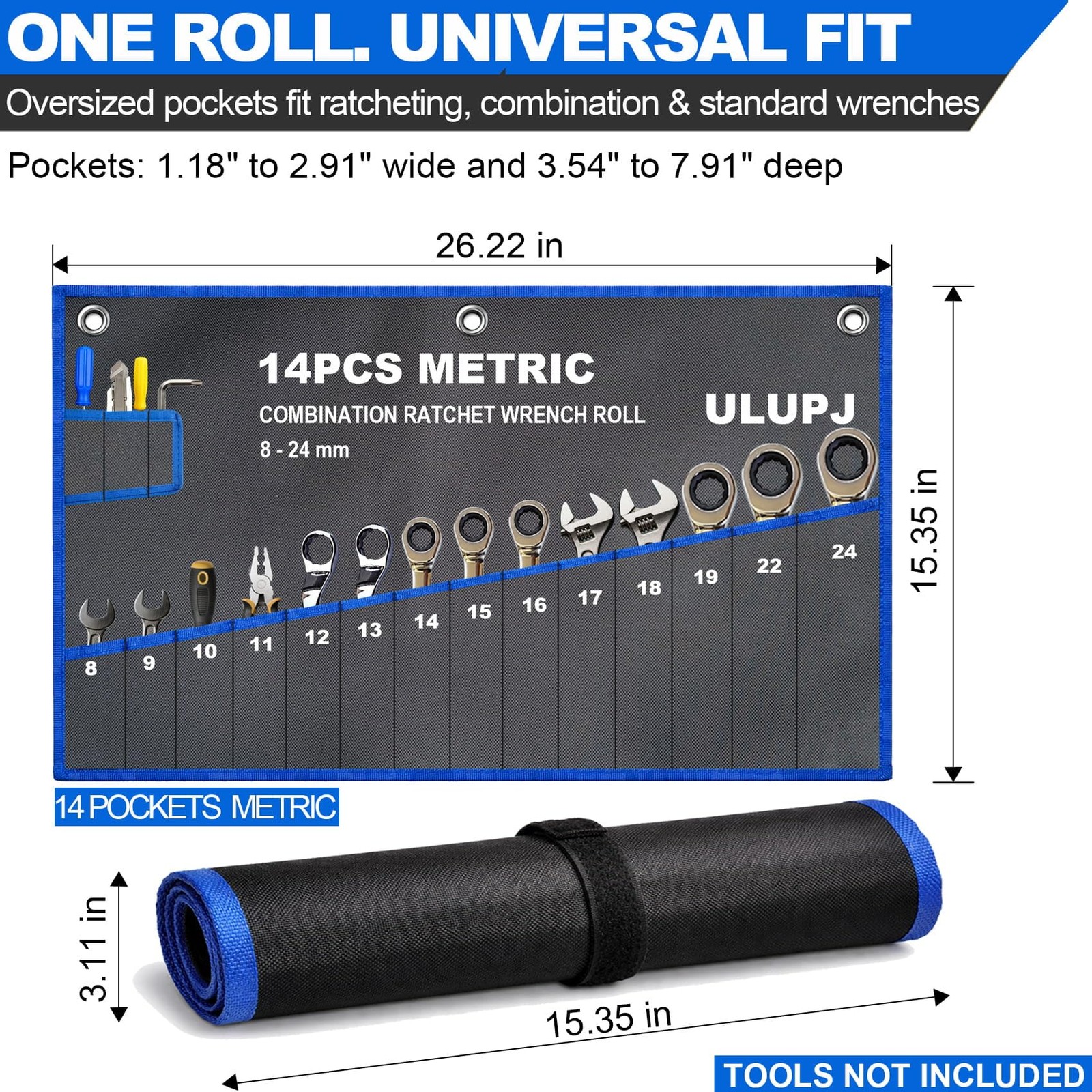 2PCS Wrench Roll, Wrench Roll Up Pouch, Wrench Organizer, HeavyDuty Tool Pouc