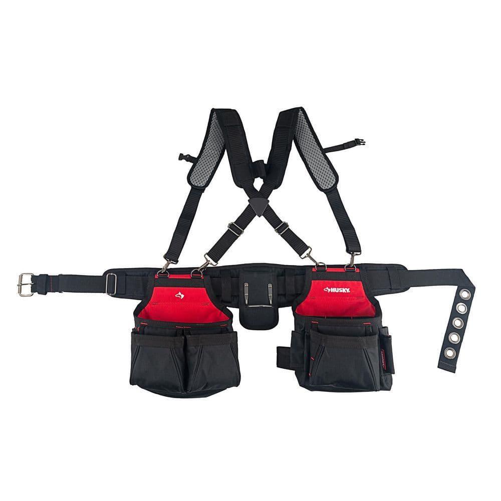 Work Tool Belt Contractors 2-Bag Suspenders 18 Pocket Tools Storage Organize