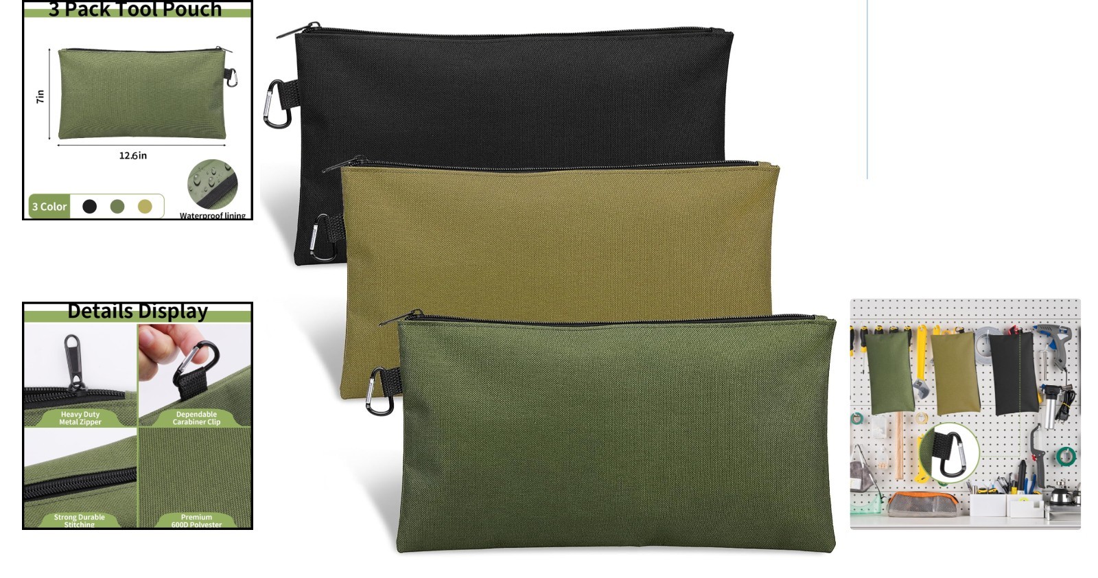Versatile 3-Pack Organizer Tool Pouches – Stylish Zipper Bags for Every Need