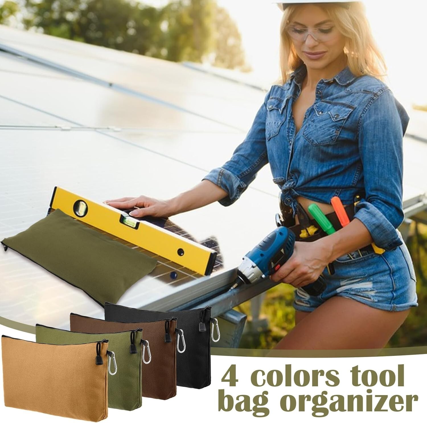 4 Pack Tool Pouch Multipurpose Tool Bag with Zipper Clip 12 x 6 Inch