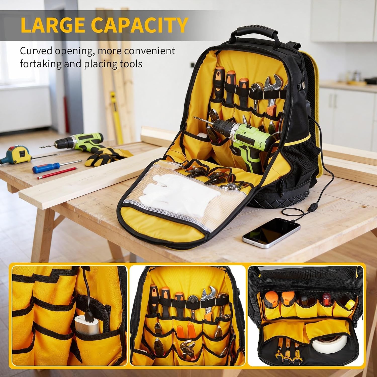 Resistant Tool Backpack 18in Oxford Laptop Sleeve Detachable Pouch Hard Bag
