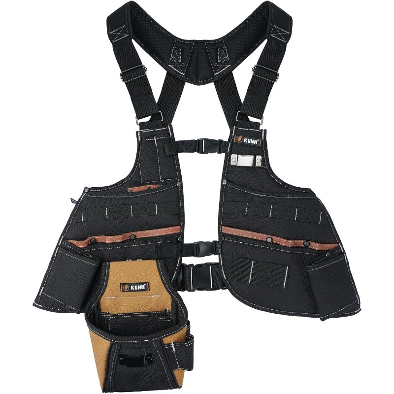 Leather Tool Vest for Men – Adjustable 37-Pocket Work Vest for Electricians