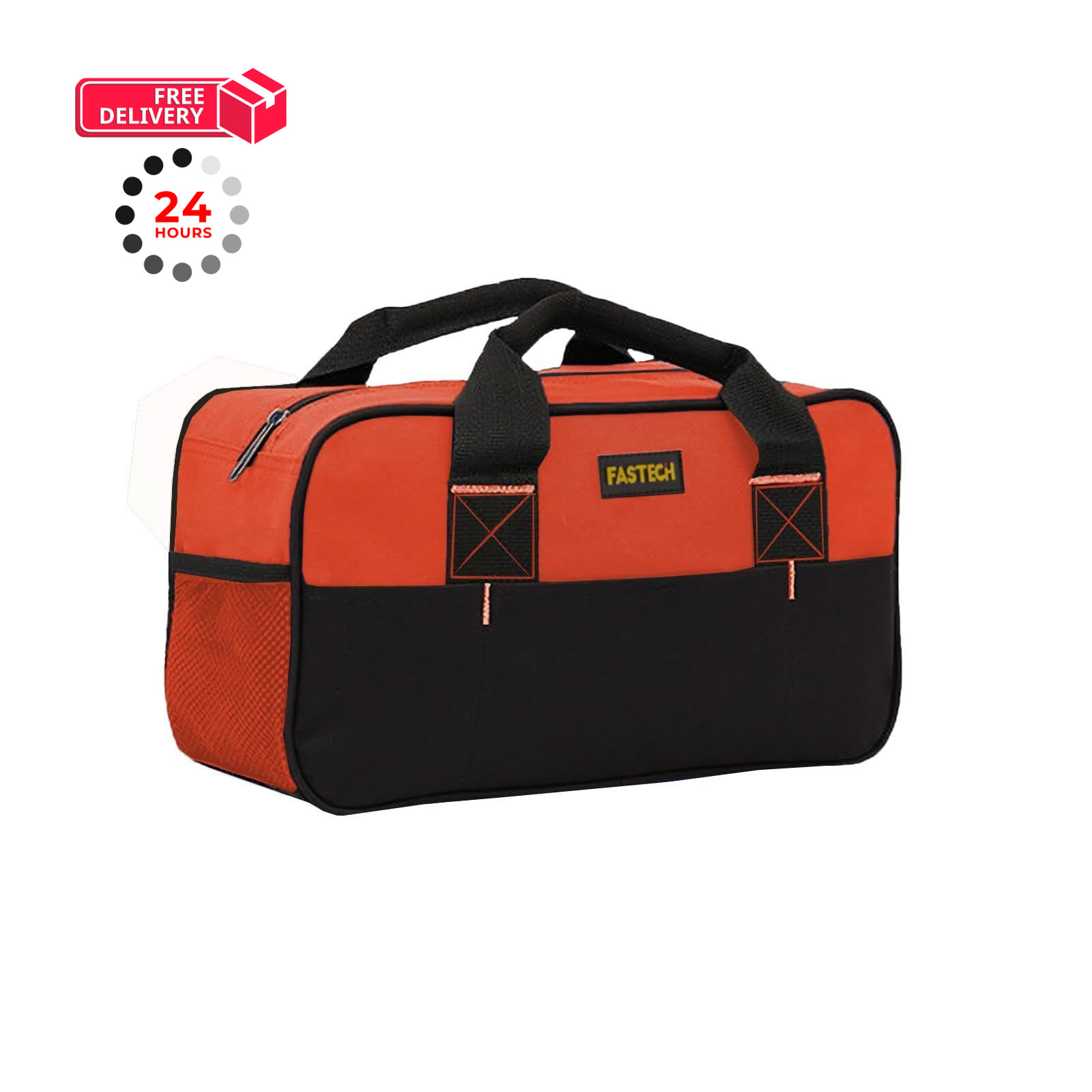 FASTECH 14 Inch Small Tool Tote Bag, Wide Mouth Zipper Orange, Orange