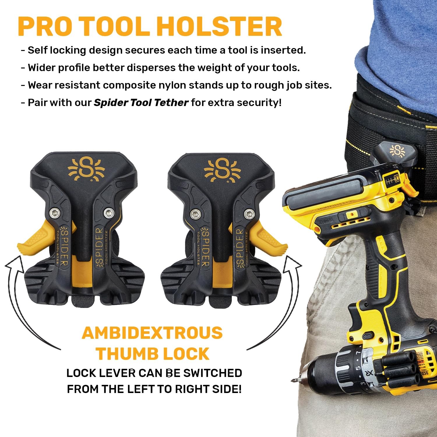 Tool Holster – Upgraded, Locking, Quick Draw Universal Tool Holder with Ambid…