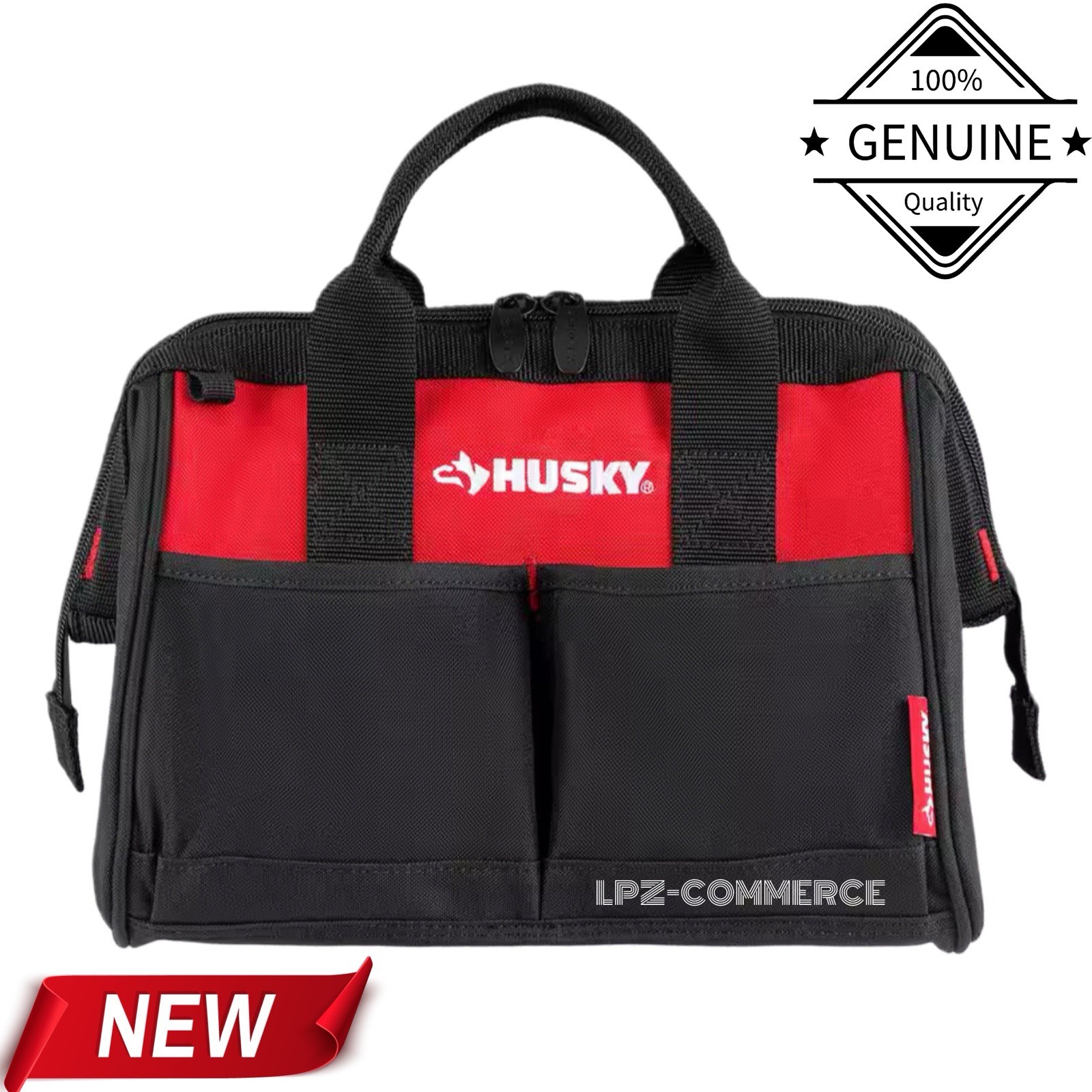 Husky 12” Tool Bag Water-Resistant 600-Denier Dual Zipper 3-Year Warranty
