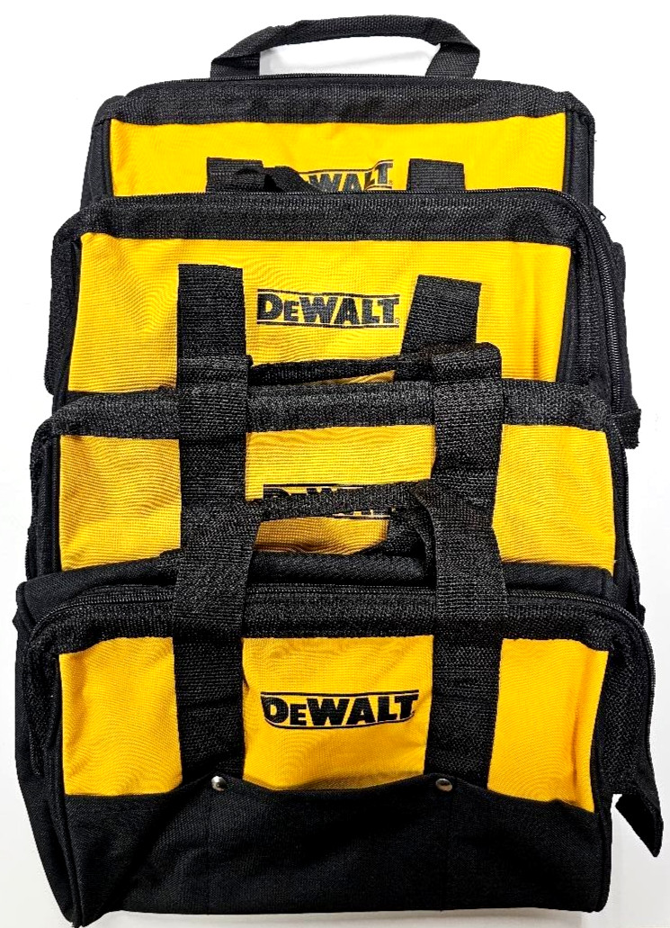 4) Dewalt Tool Bag W/ RAILS Case 13″ x 10 x 9 Canvas For 20V Drill, Battery, Saw