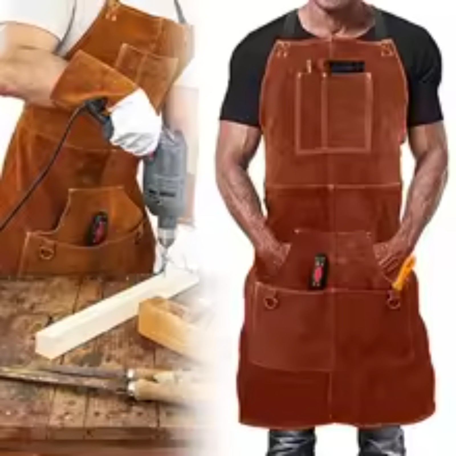 Cowhide Leather Welding Apron 6 Pockets – Heavy Duty Heat Resistant Work Apron