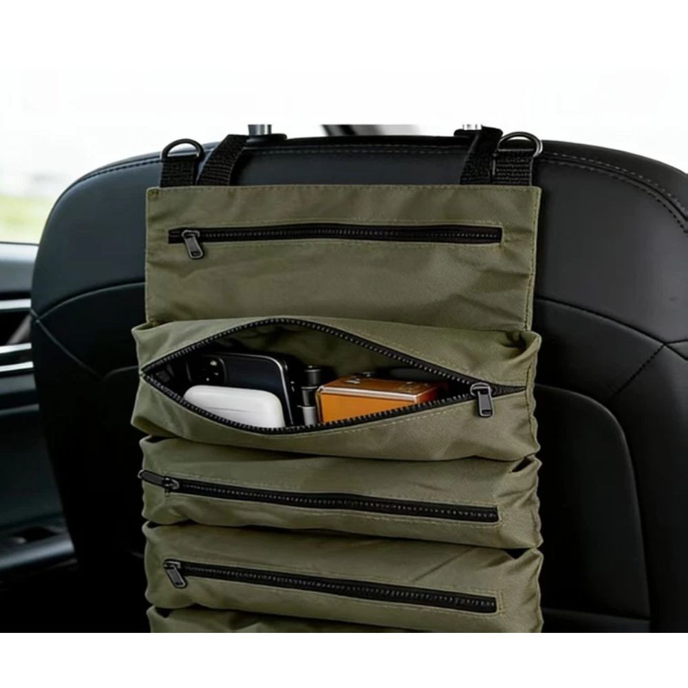 Portable Tool Roll Bag Oxford Multi Pocket Organizer Zipper Black Green