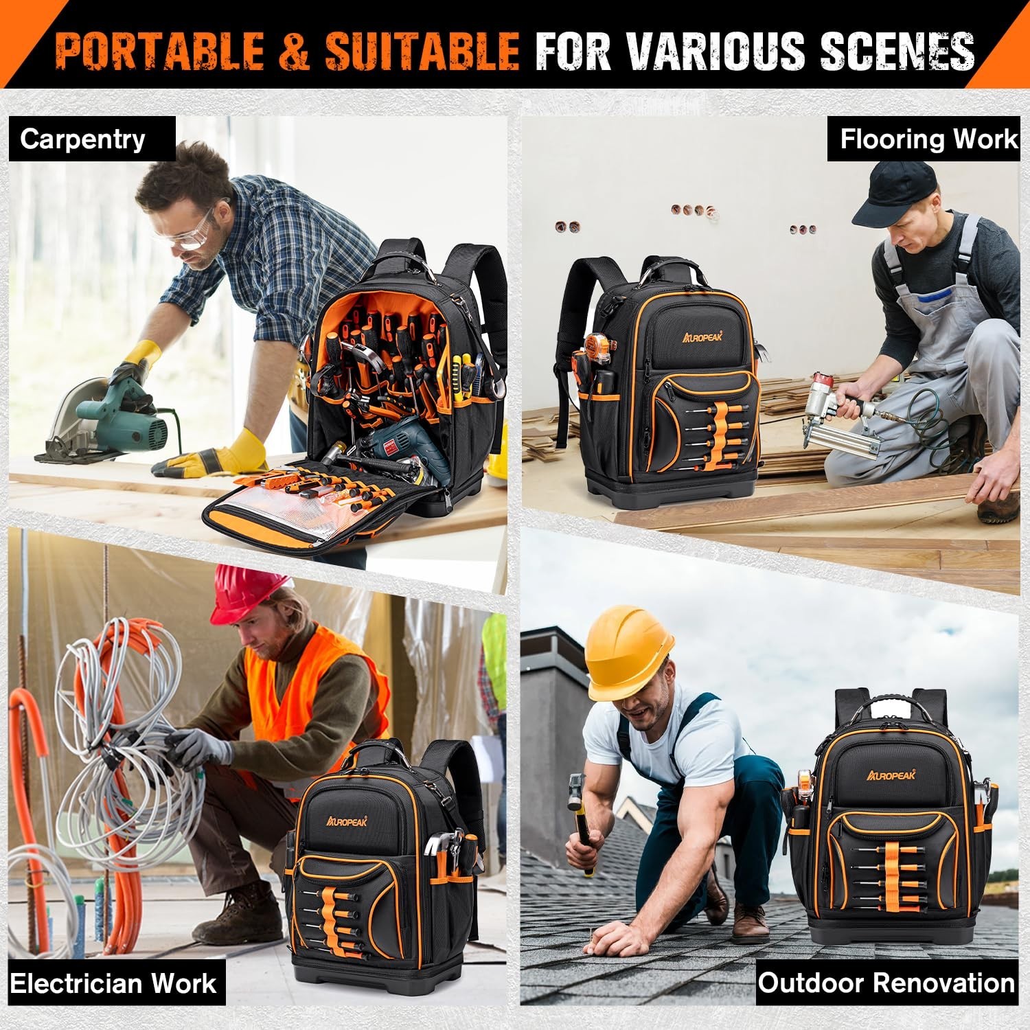 AUROPEAK 73 Pockets Electrician Tool Backpack Heavy Duty Men Women, Hvac Tool