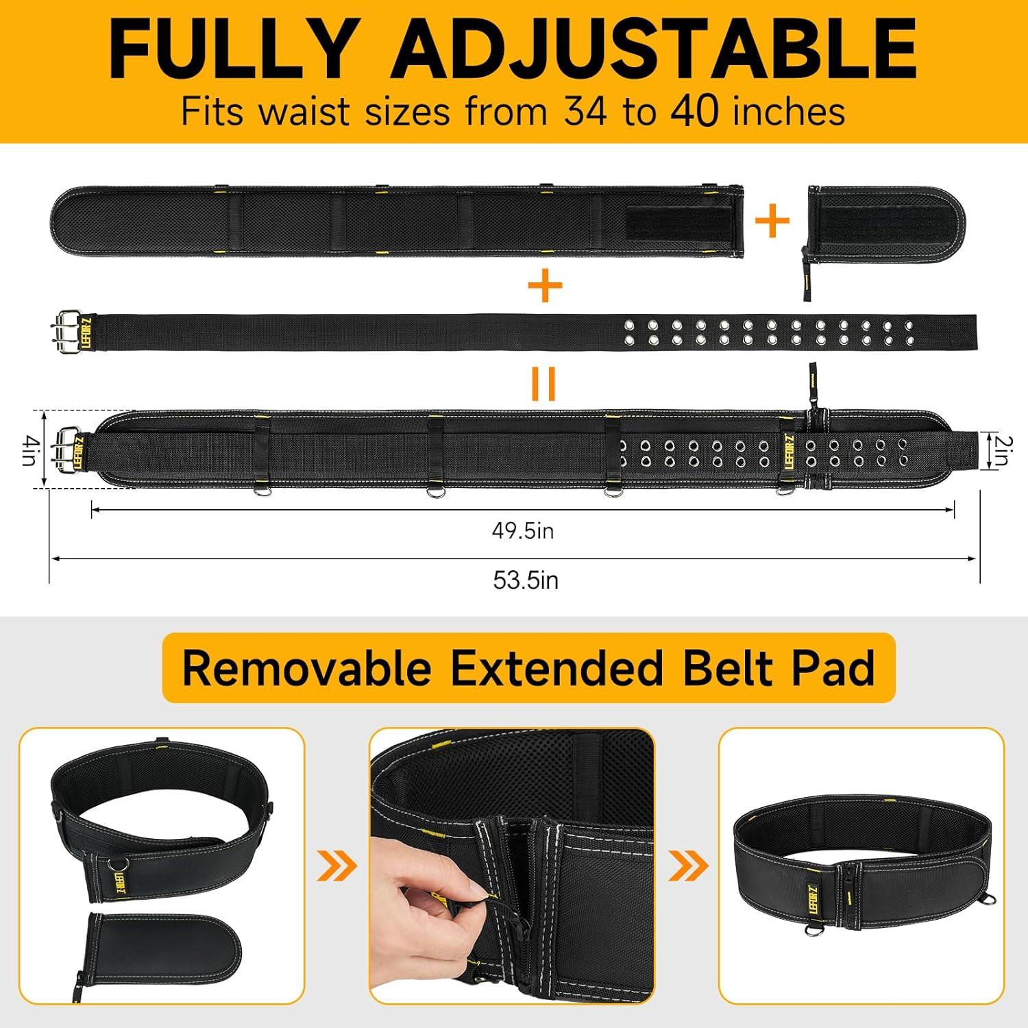 4-Inch Padded Tool Belt,Heavy Duty Tool Belts for Men with 4 Suspenders Ring,Wor
