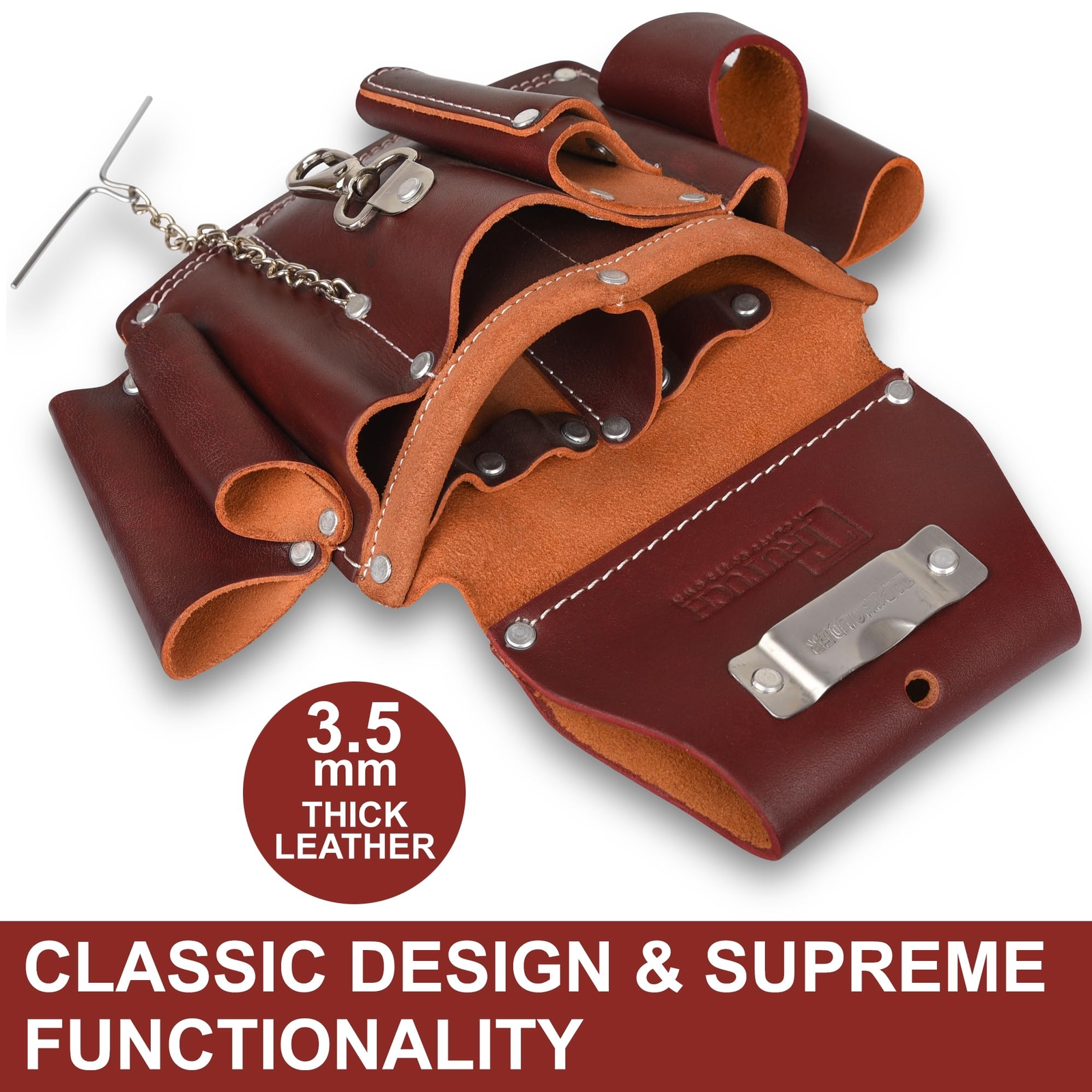 Maroon Grain Leather Electrician’s Tool Pouch | Carpenter Electric Tool Pouch…