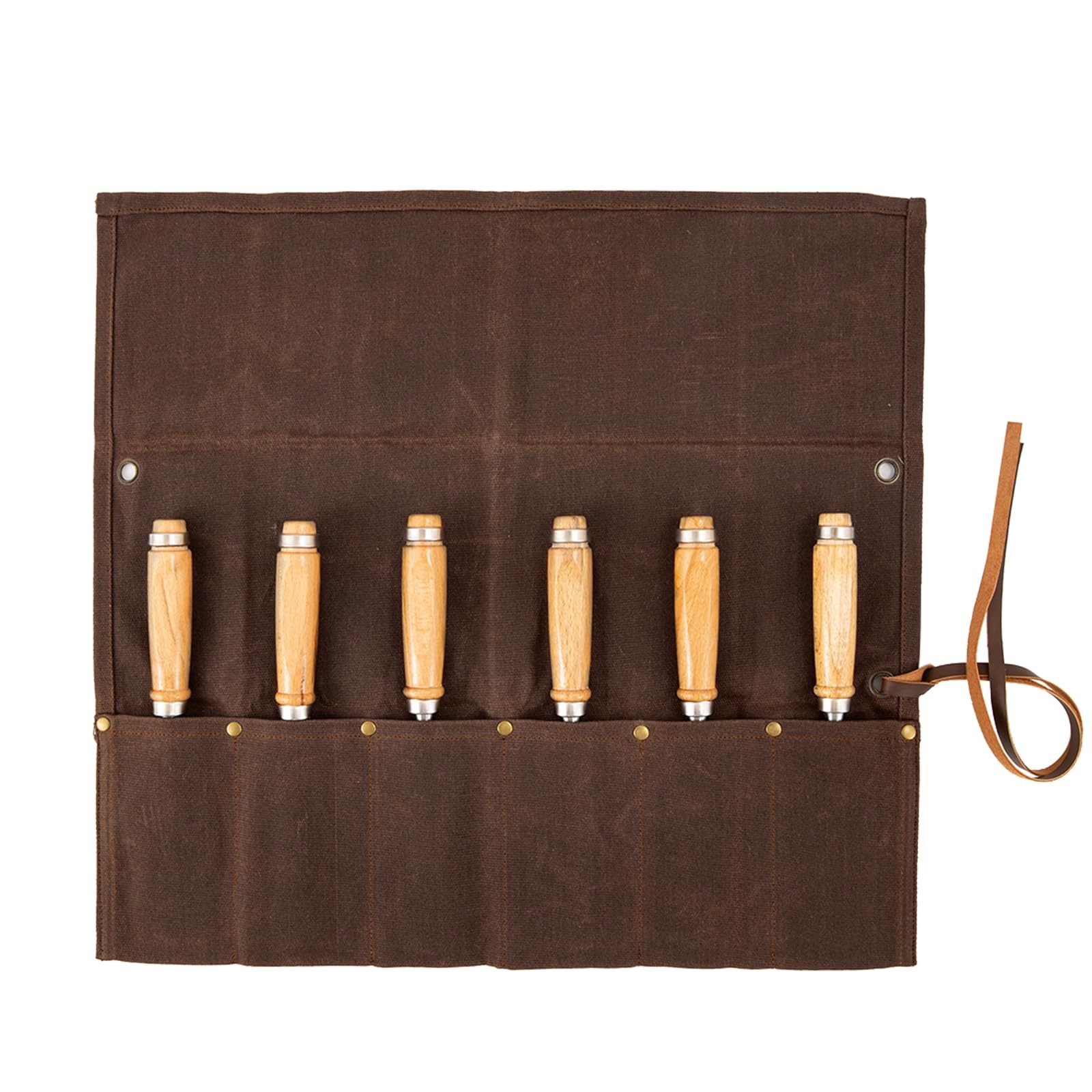 Baizoy Chisel Roll,6 Pockets Roll Up Tool 18.91″ L x 18.11″ H, Brown