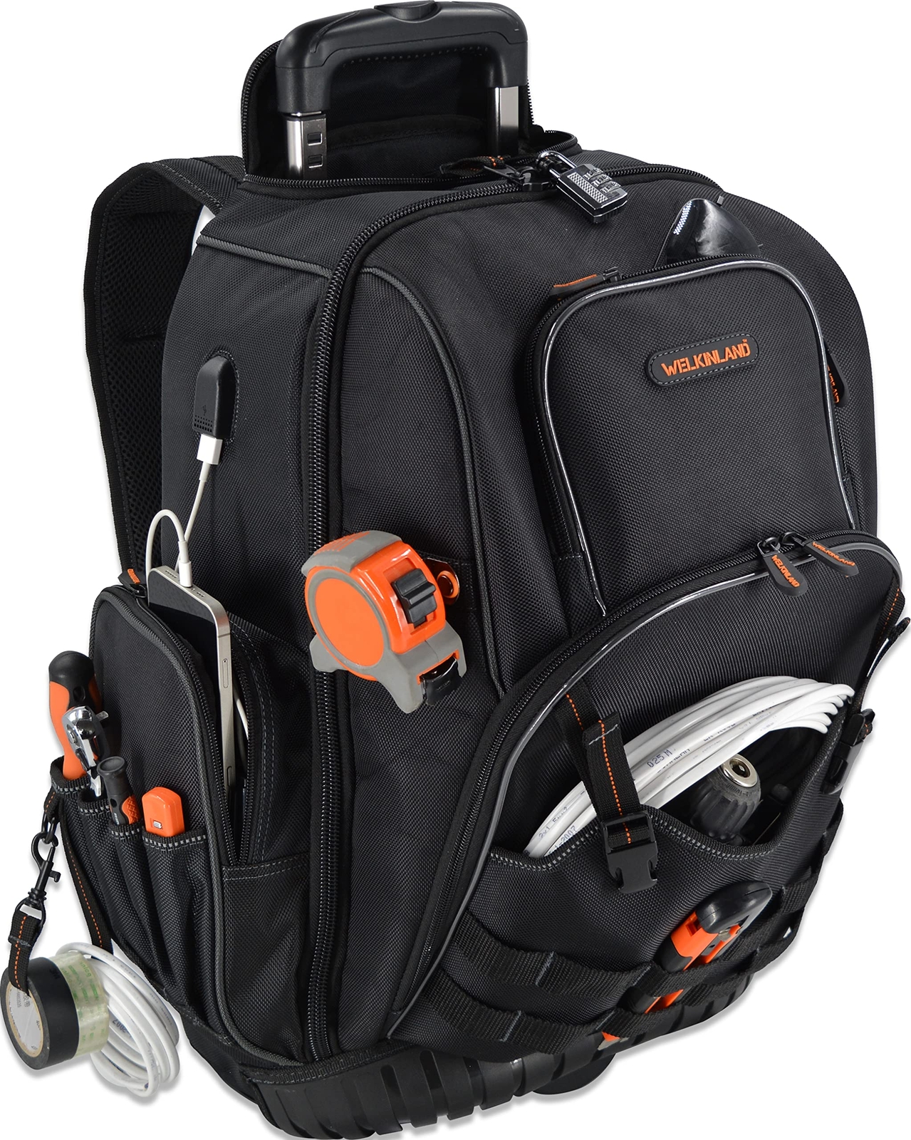 72pockets Rolling Tool Backpack For Electricians Large Tool Bag With Wheels Roll