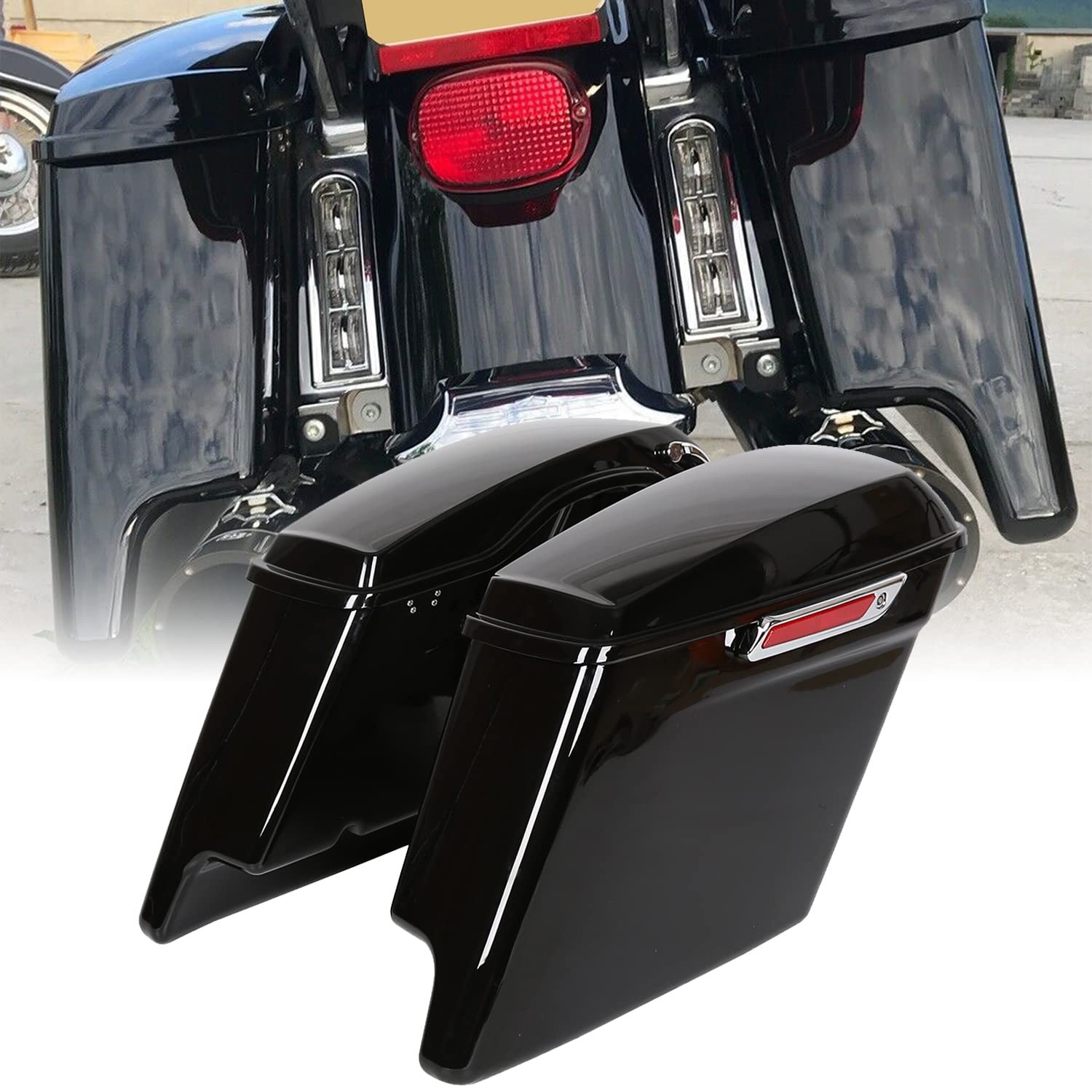5” Complete Black Painted/Unpainted Extended Stretched Saddlebags Saddle bag Wi
