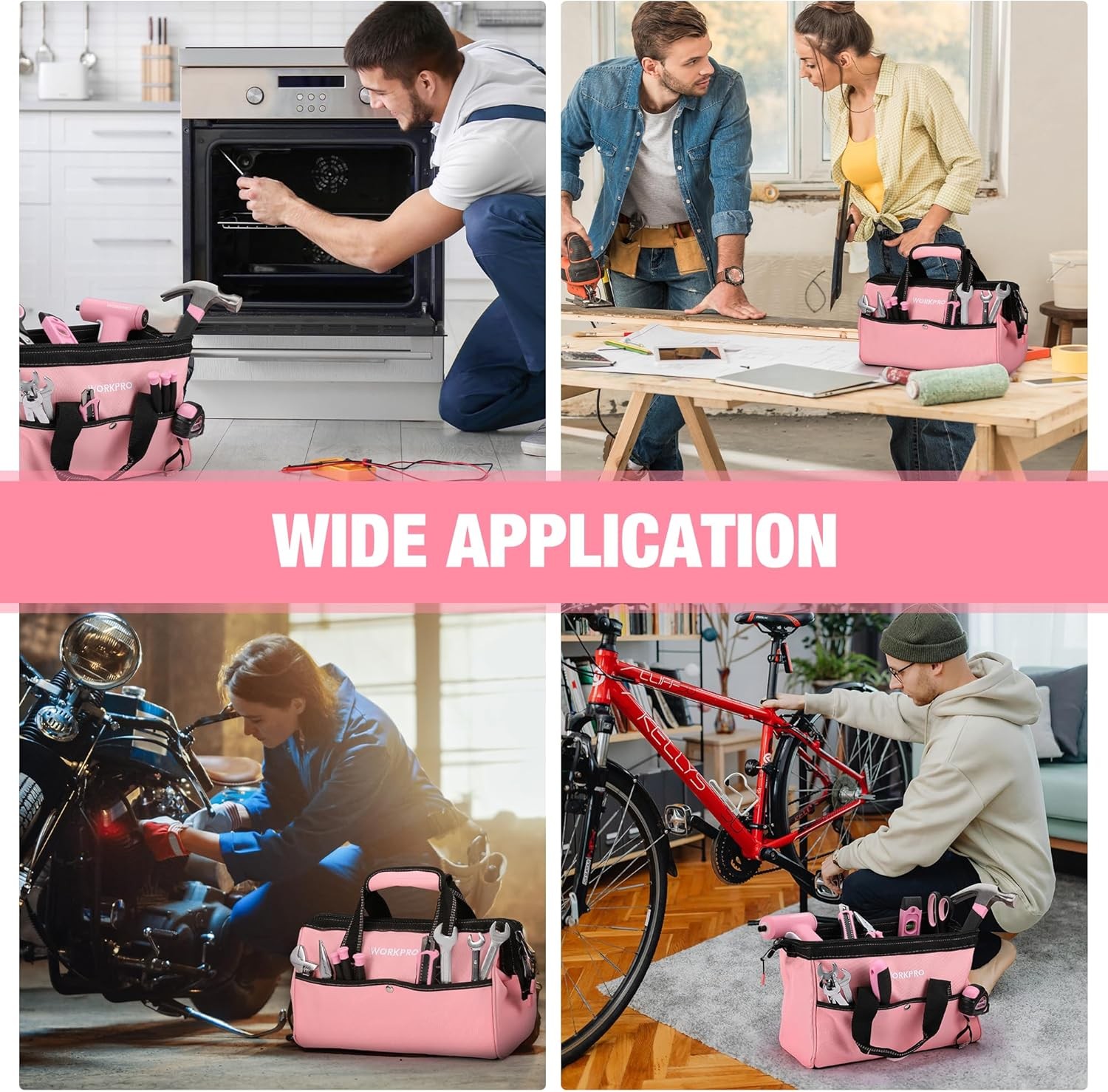 WORKPRO 13-inch Tool Bag Wide Mouth Tool Tote Bag with Inside Pockets Tool Bag