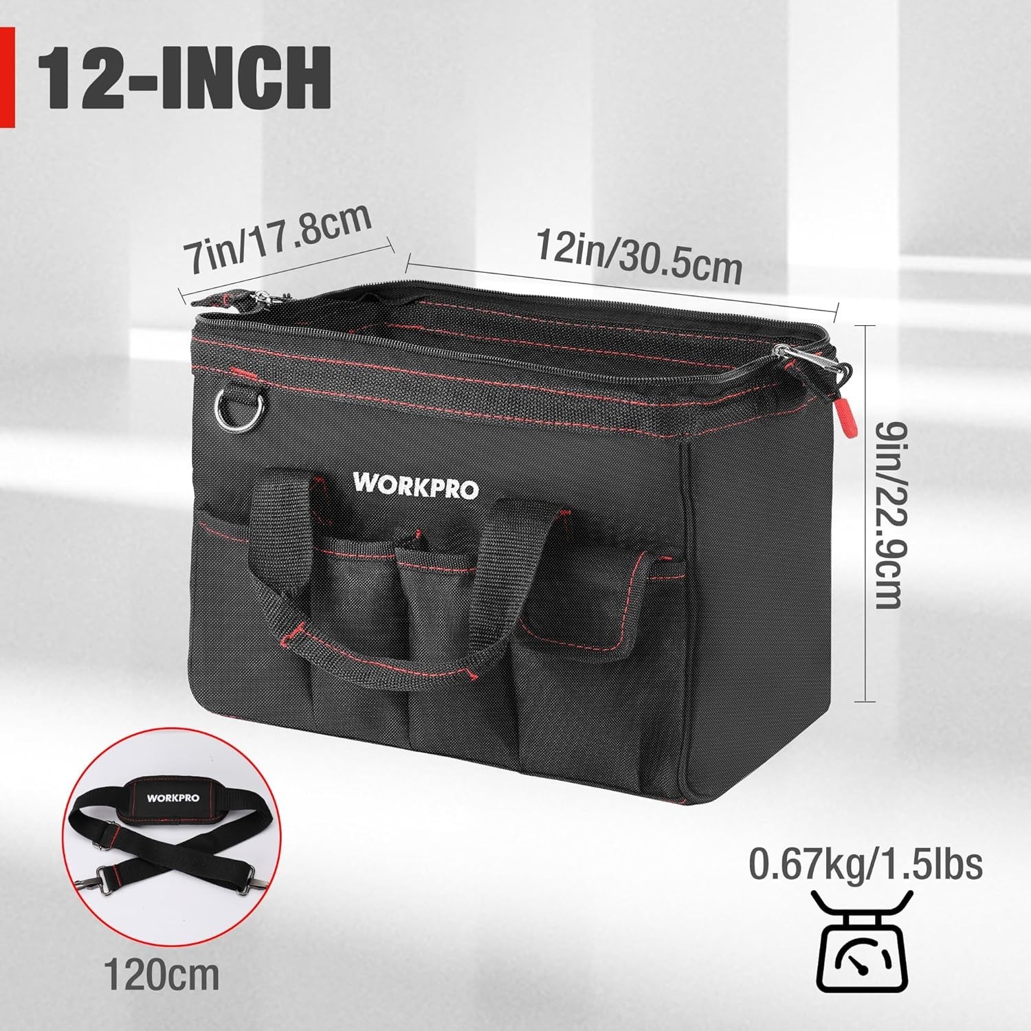 12” Storage Tool Bag with Multiple Pockets & Water-Repellent Material