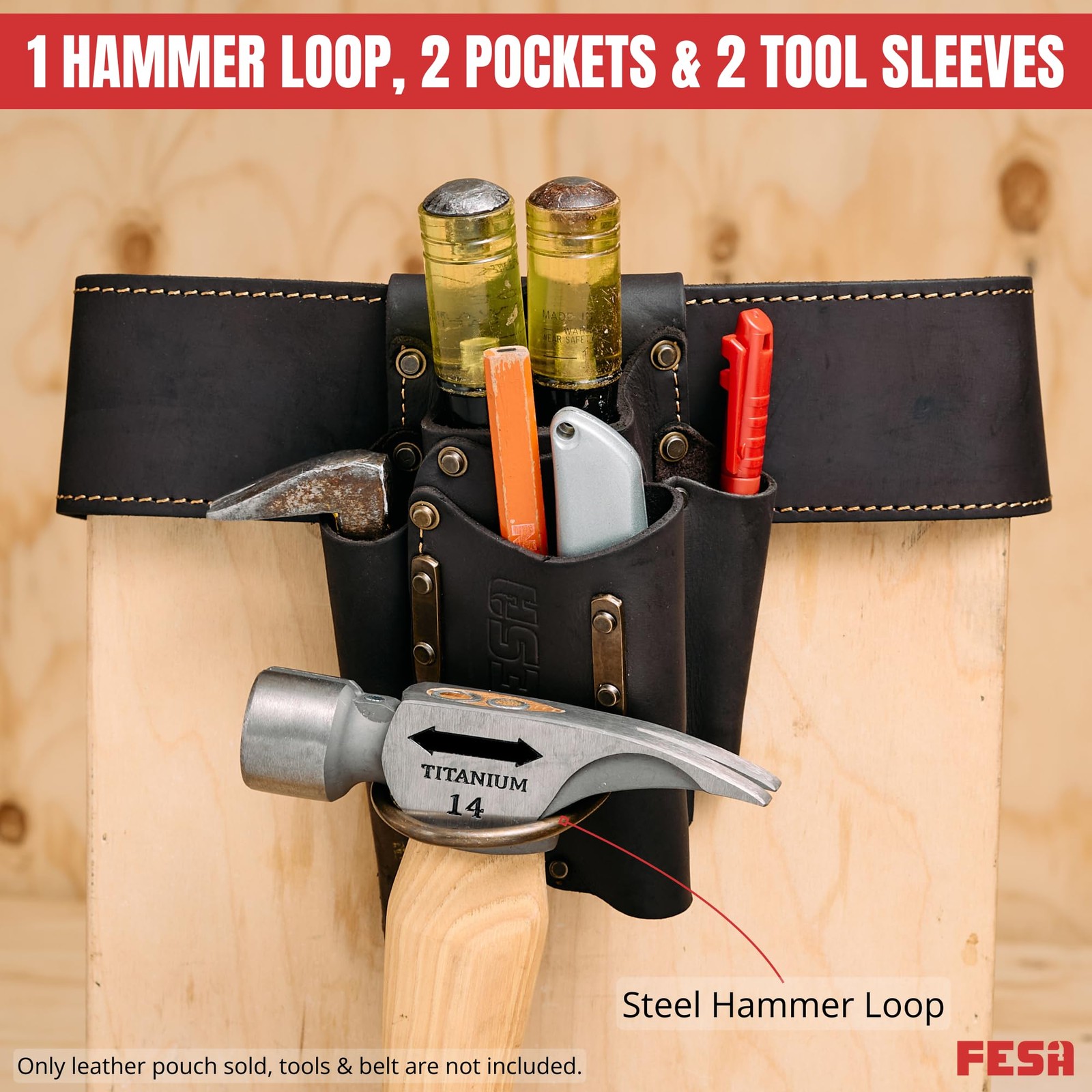 Small Leather Tool Pouch 5in1 Heavy Top Grain Steel Hammer Loop 3 Inch
