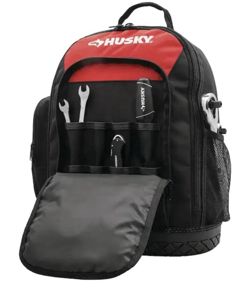 HUSKY 16” PRO TOOL BACKPACK WATERPROOF RUBBER BOTTOM 21 POCKETS +FREE DEWALT SET