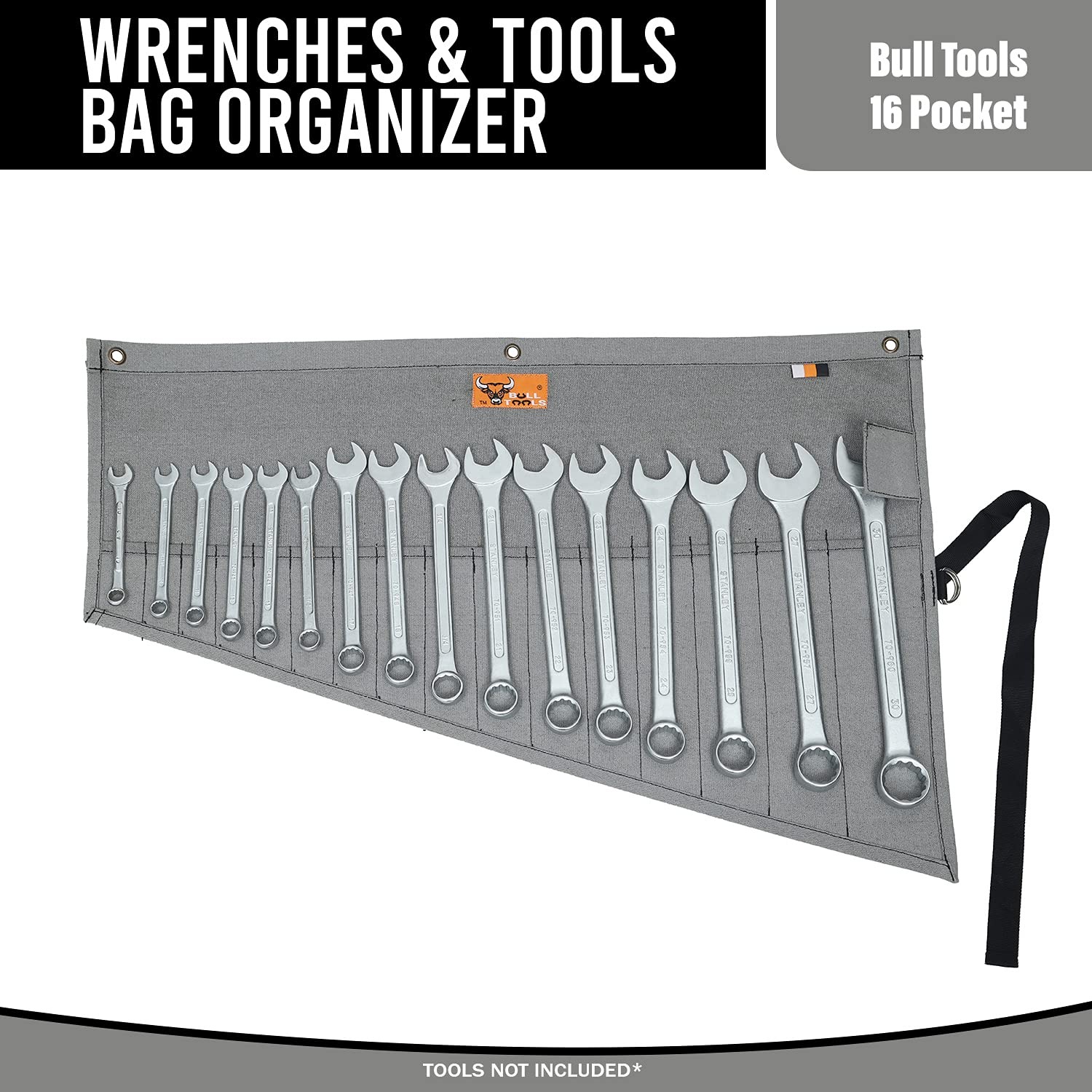 Wrench Roll, 16 Pocket Roll Up Organizer, Grey Heavy Duty Canvas Pouch