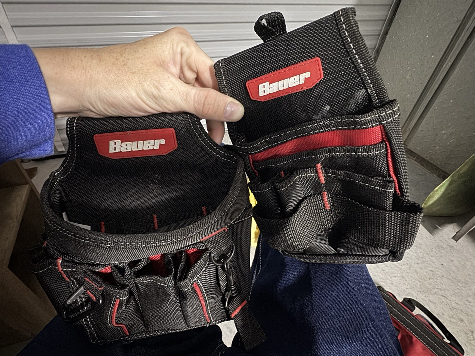 Bauer Heavy Duty Tool Belt Pouch Set, 2-Piece Adjustable Black/Red 212404B