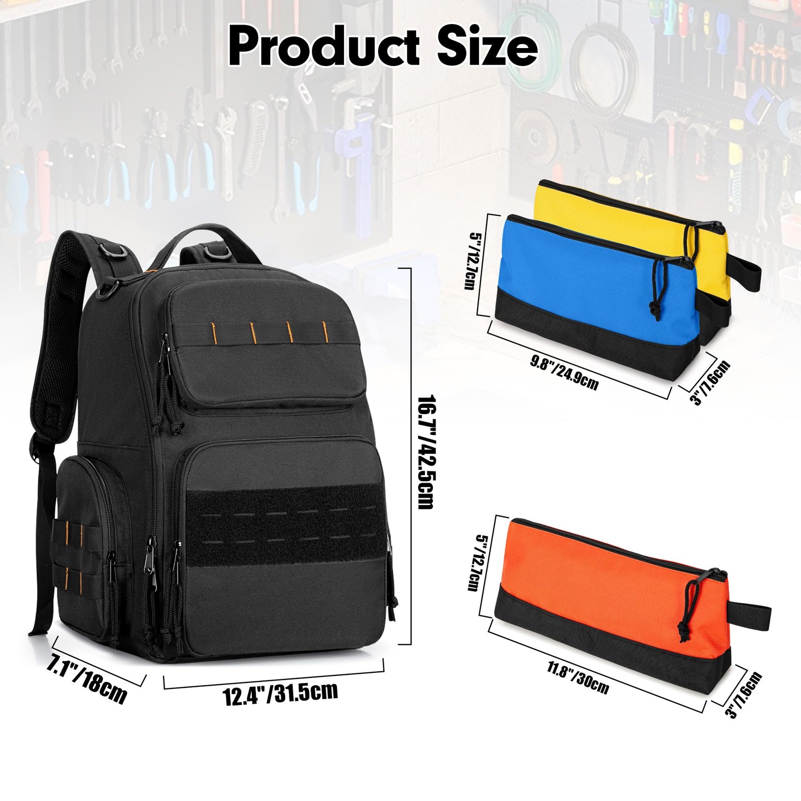 Tool Bag Backpack with 3 Tool Zipper Pouch, Tool Organizer Bag for Men with P…