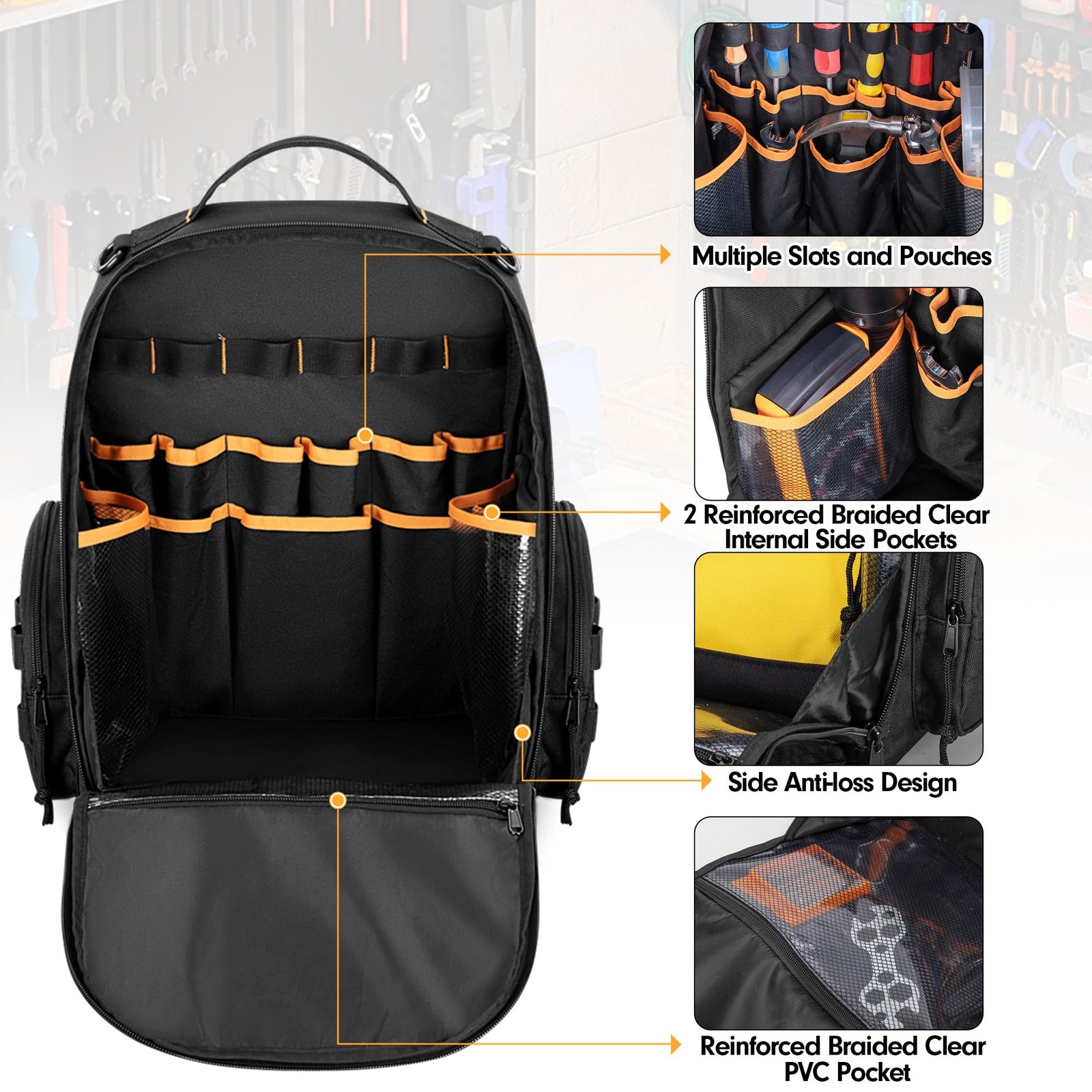 Tool Bag Backpack with 3 Tool Zipper Pouch, Tool Organizer Bag for Men with P…