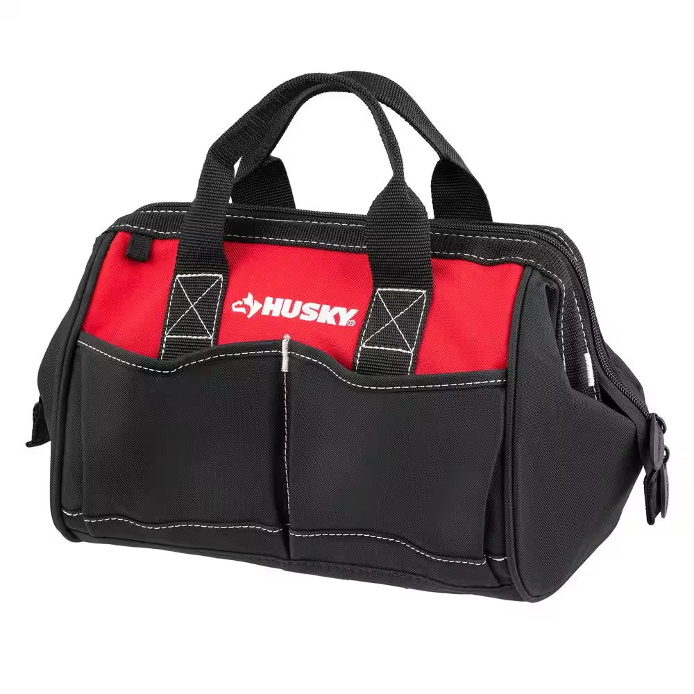Tool Bag Wide Mouth with Shoulder Strap 4 Pocket – 12 in. W x 9 in. L x 7 in. H