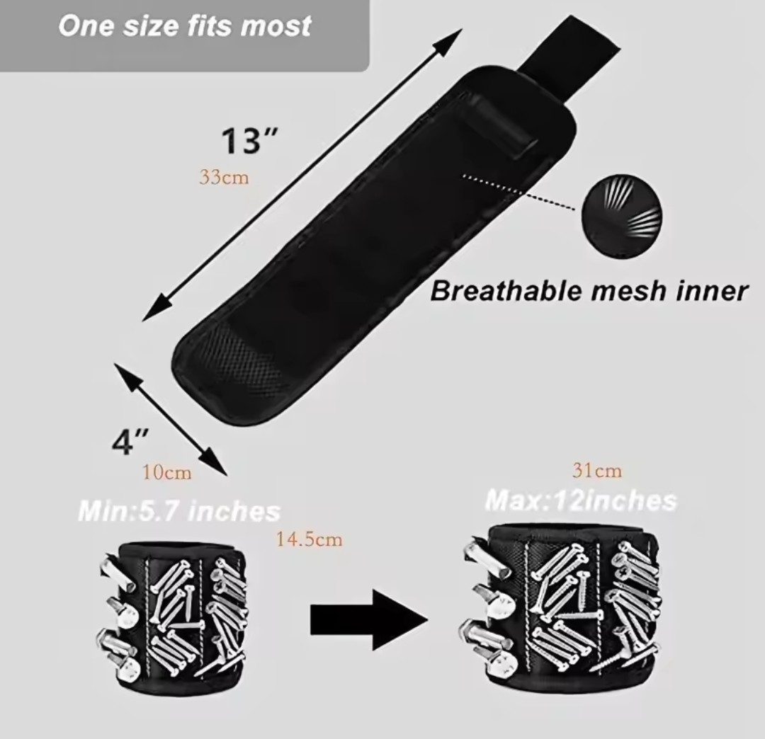 Powerful magnetic tool magnetic wristband – used to secure screws, nails, drill