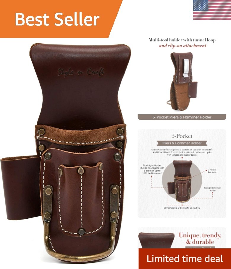 Lightweight 9-Pocket Tool Pouch in Dark Tan Leather – Perfect for Professionals