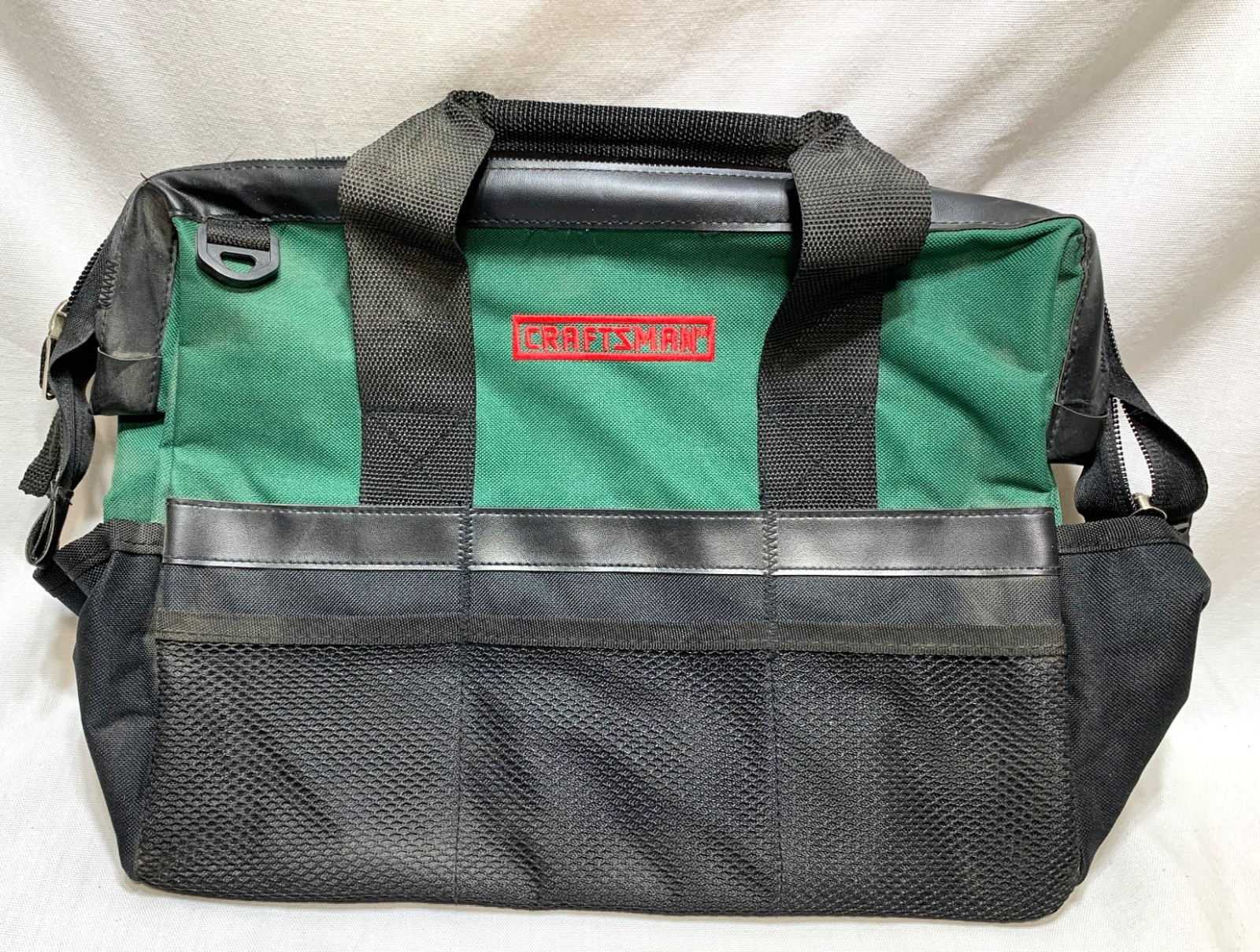 Craftsman 21 Pocket Large Mouth Tool Bag Green 16″ x 8″ x 12″ High Metal Support
