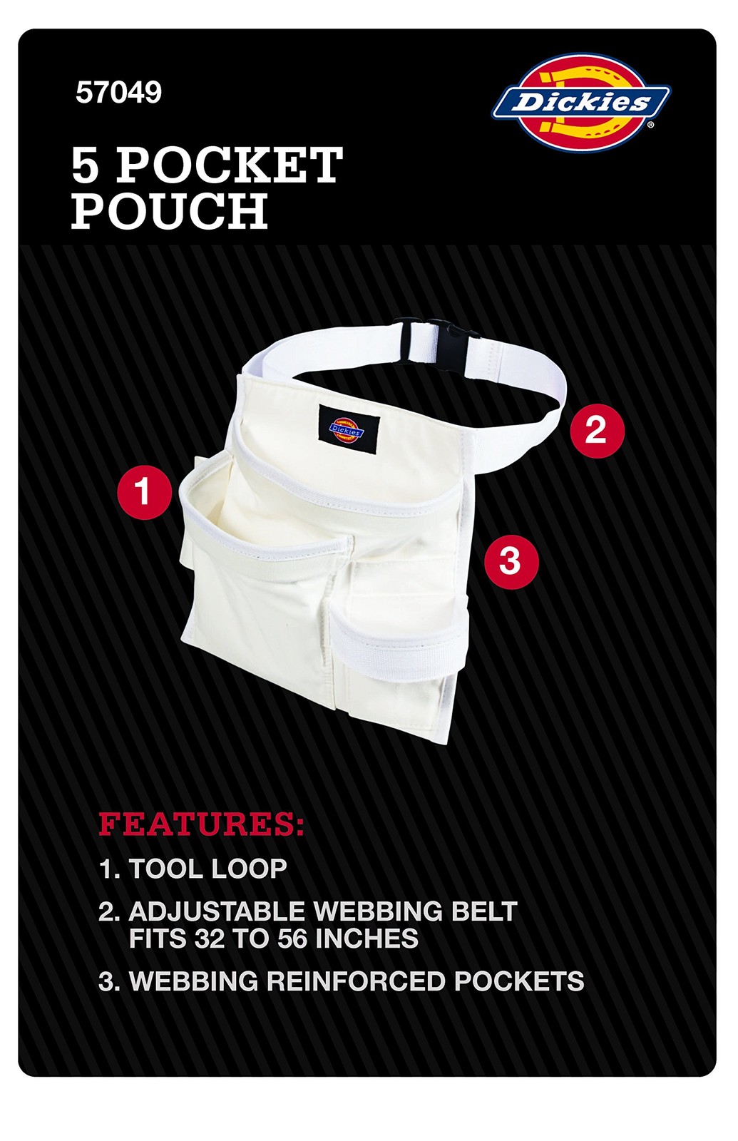 Dickies 5-Pocket Single Side Tool Belt Pouch/Work Apron for 1 Unit, White