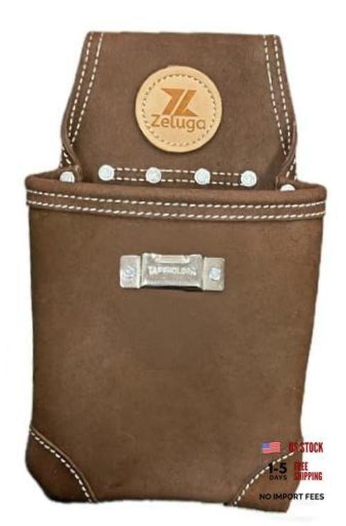 Suede Leather Nail Pouch with Tape Measure Holder, Heavy Duty 7.5″x8″