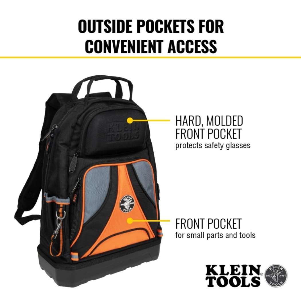 Klein Tools 55421BP14 Tool Backpack, Heavy Duty Tradesman Pro Tool Bag Organi…