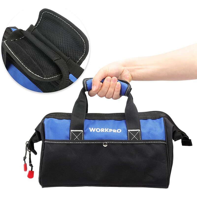 WORKPRO 13-in Tool Bag Wide Mouth Tool Tote Bag Inside Pockets Tool Storage Case