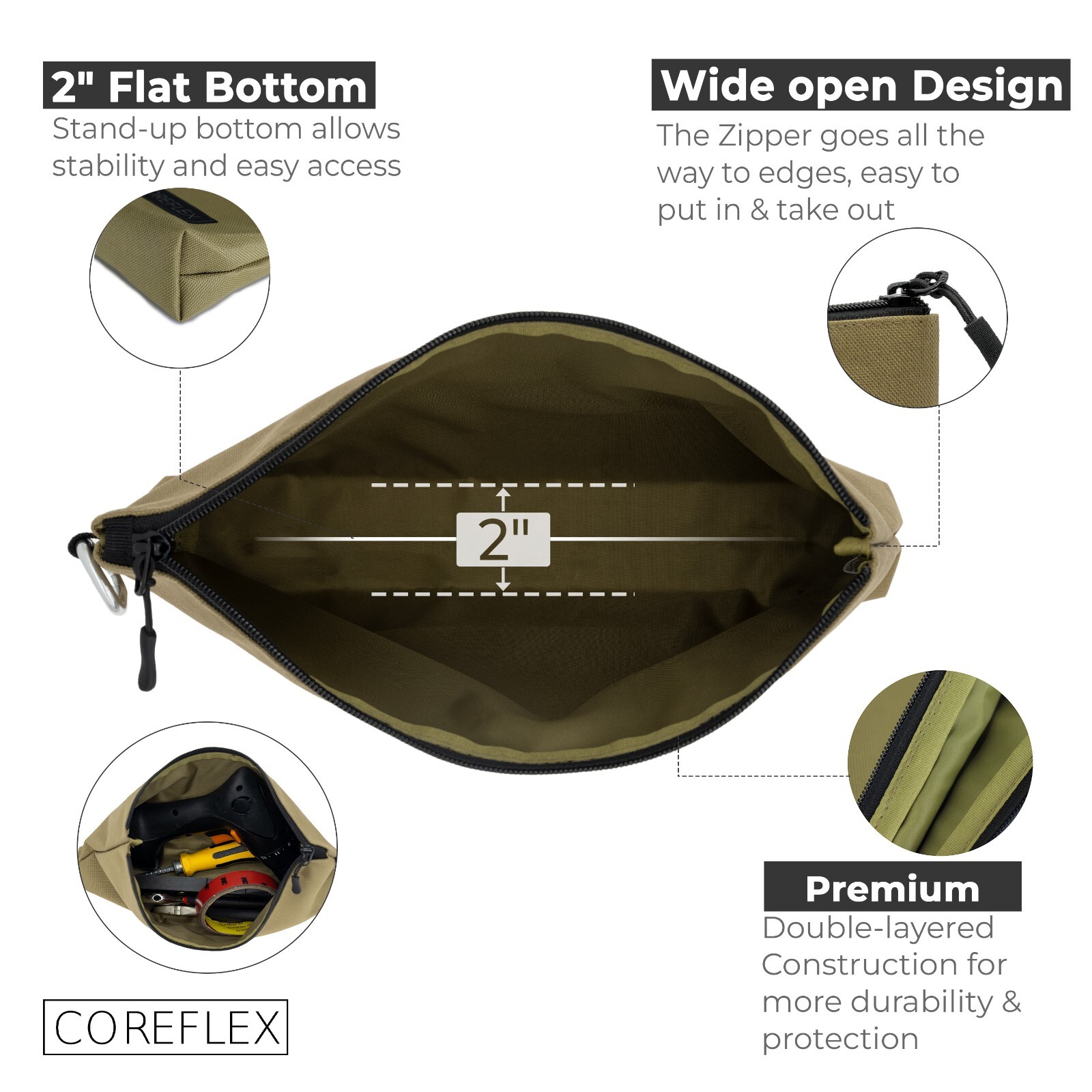 Coreflex 3 Pack Tool Pouch Zipper Bag, Small Tool Bag, Multipurpose Storage