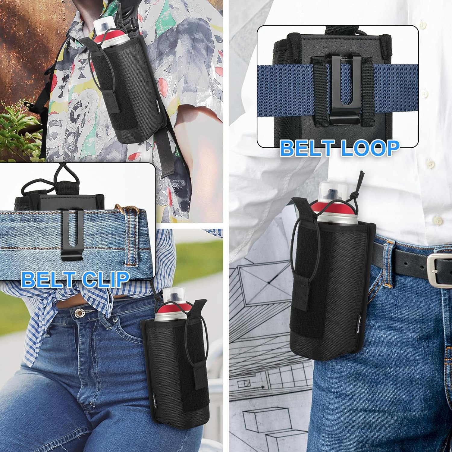 1680D Black Spray Can Belt Holster with Metal Clip for 12Oz Spray Paint