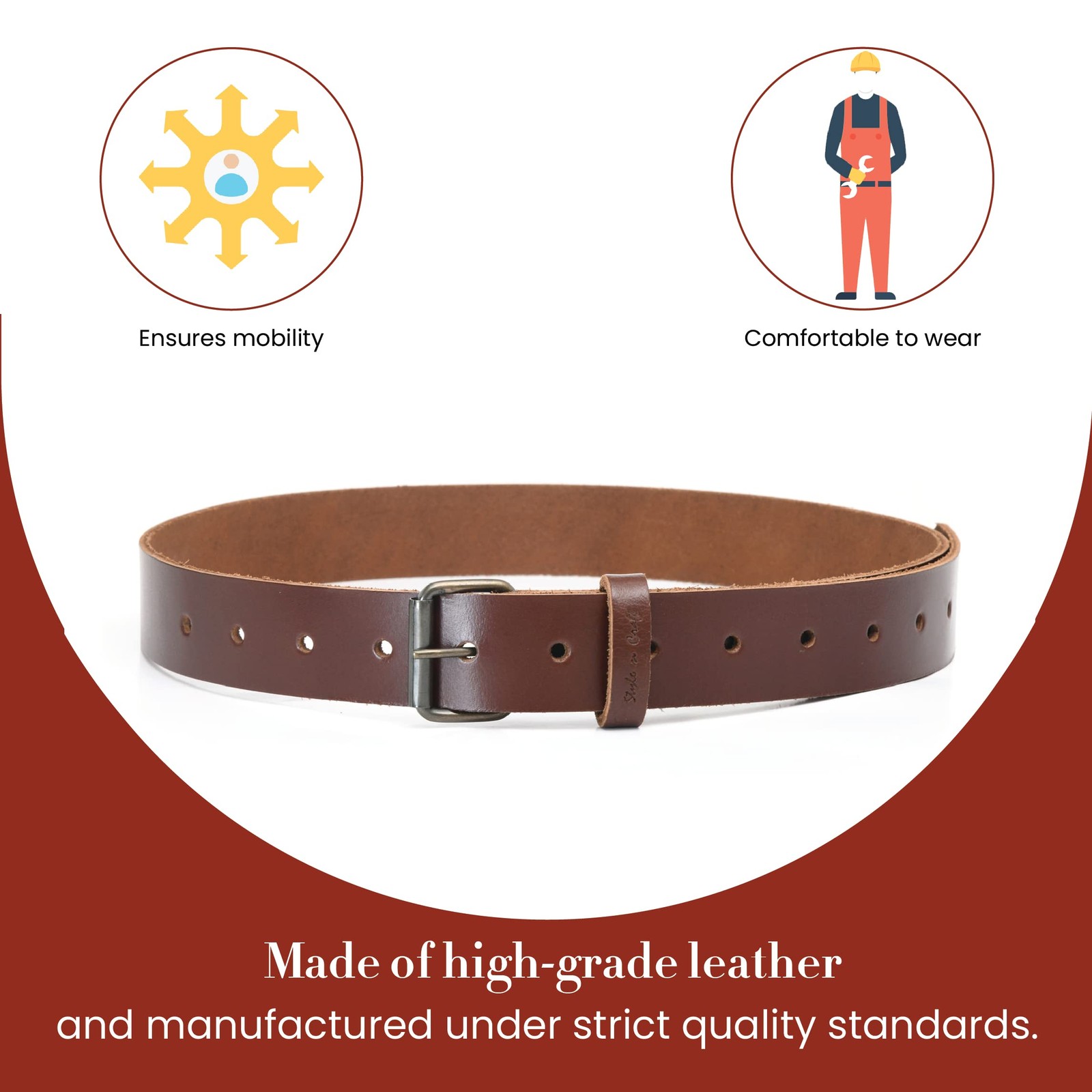 FullGrain Leather Work Belt Durable Rugged Dark Tan 98051 1.5 Inch Wide