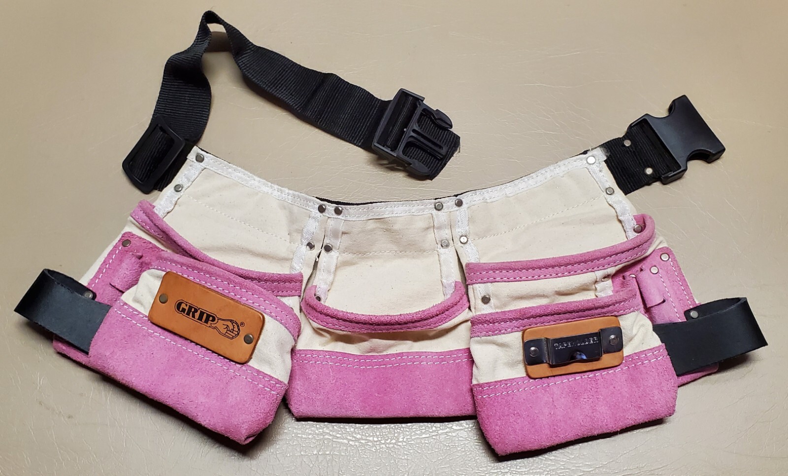 Grip Brand Childrens Pink Leather Canvas Adjustable Toolbelt