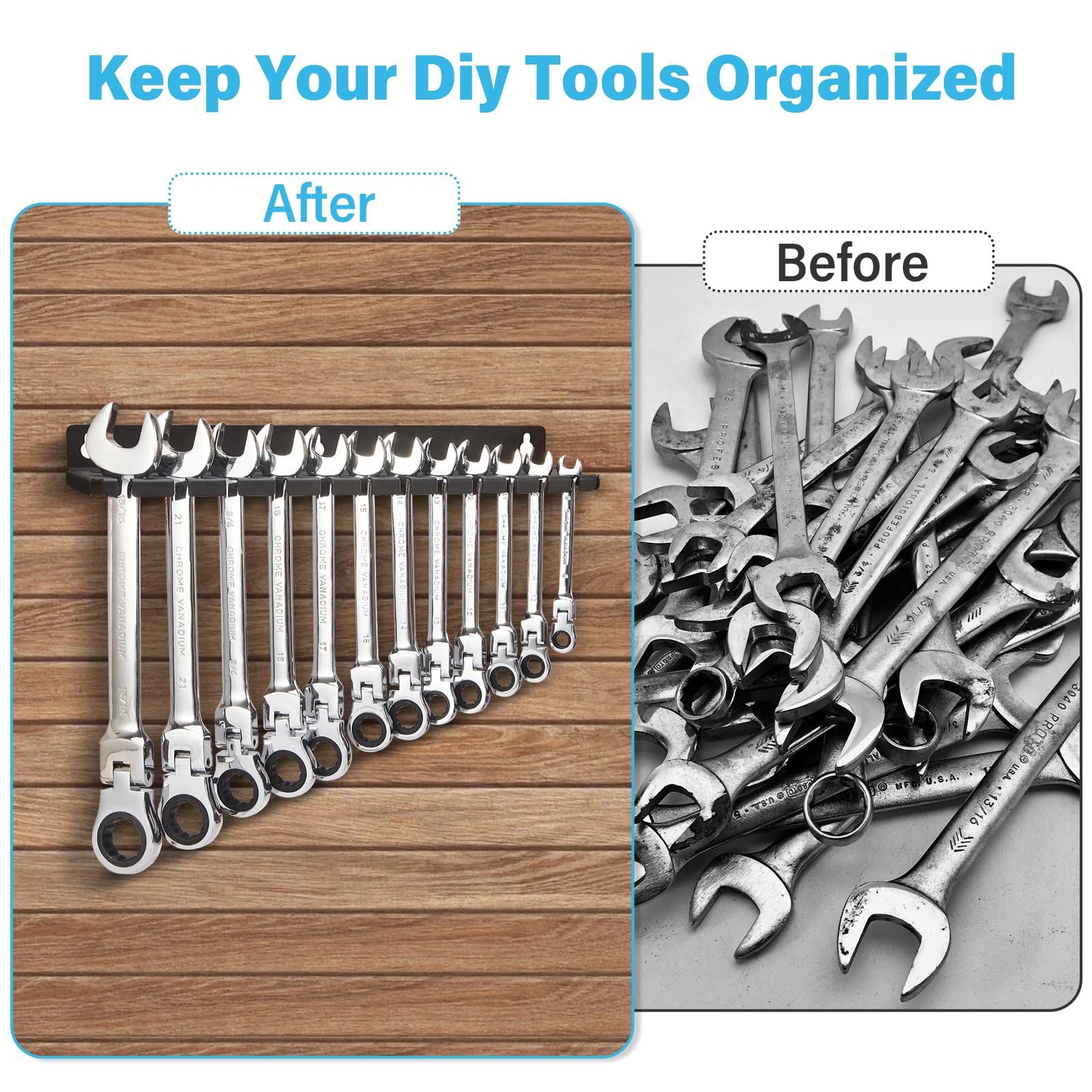 1 PCS Wall Mount Wrench Organizer Hanging Holder 12 Wrenches 9 Tool Slots