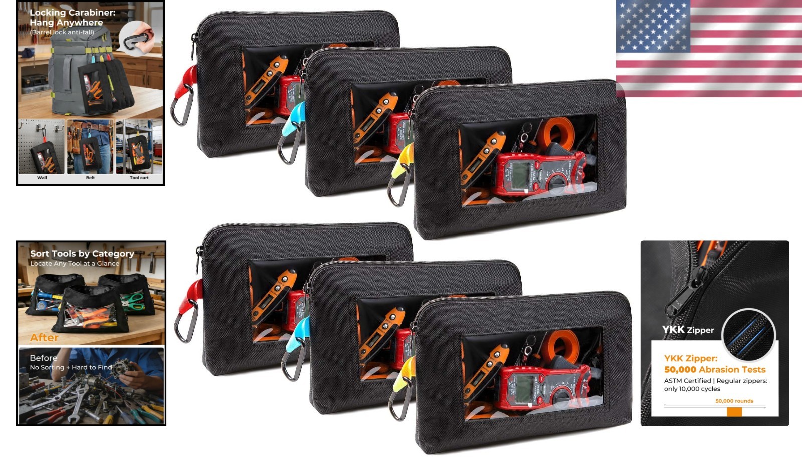Durable Heavy Duty Canvas Tool Pouch – 6 Pack of Water Repellent Organizers