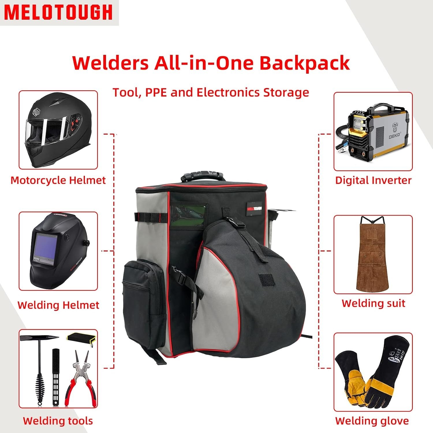 Large Capacity Welding Tool Backpack with Multiple Compartments & Utility Pocket